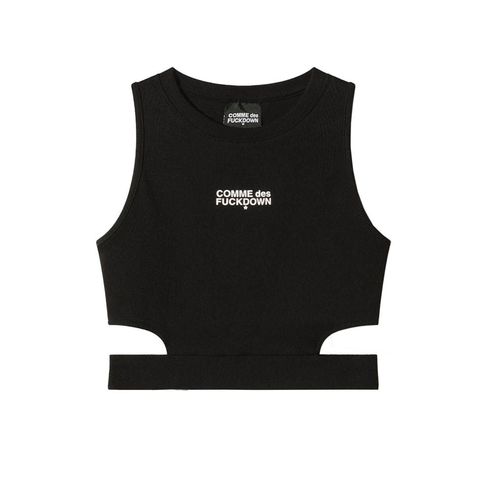 Comme Des Fuckdown Black Ribbed Crop Top with Cut-Outs