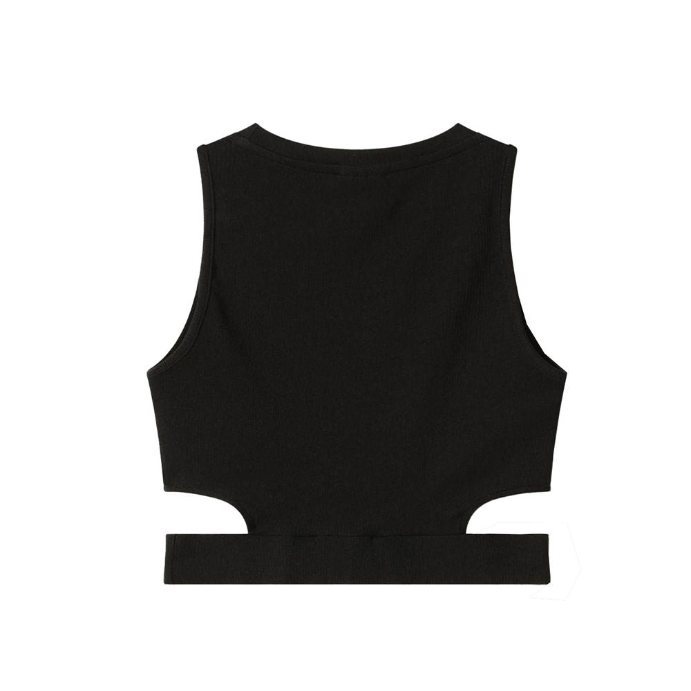 Comme Des Fuckdown Black Ribbed Crop Top with Cut-Outs