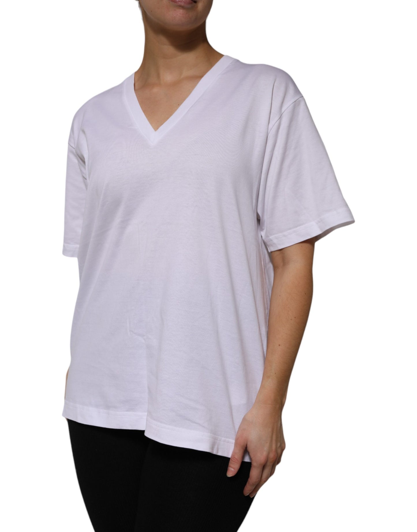 Dolce & Gabbana White Cotton V-Neck Short Sleeves T-Shirt