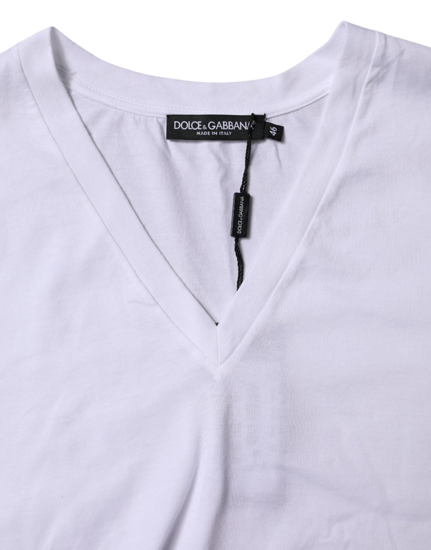 Dolce & Gabbana White Cotton V-Neck Short Sleeves T-Shirt