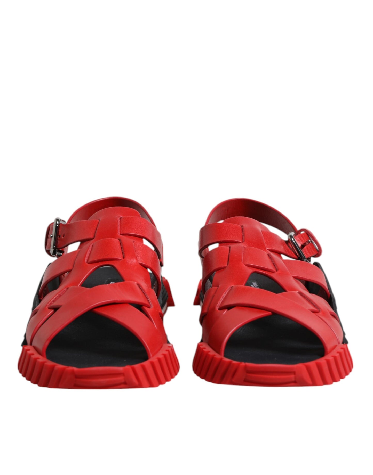 Dolce & Gabbana Red Black Leather Ankle Strap Sandals