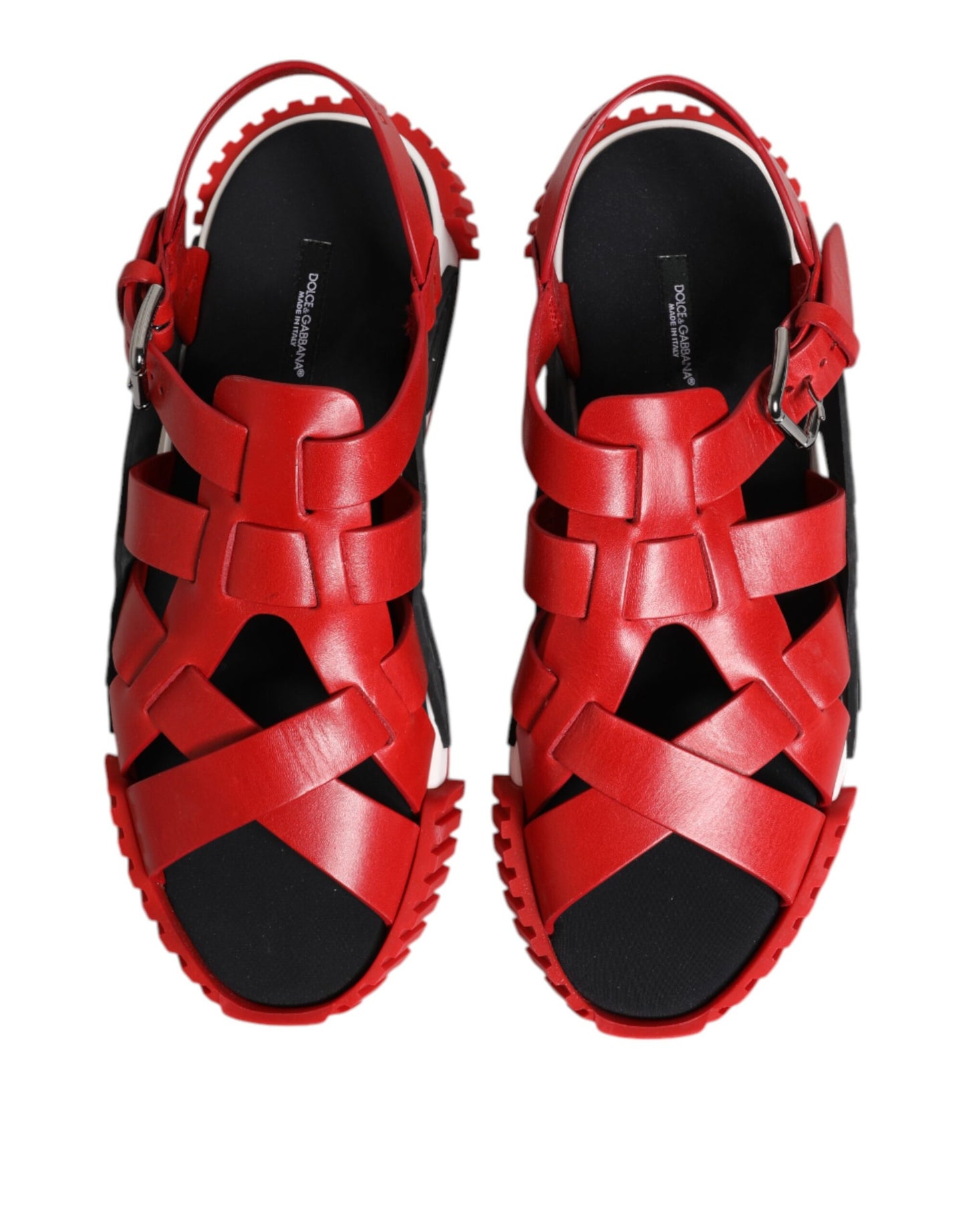 Dolce & Gabbana Red Black Leather Ankle Strap Sandals