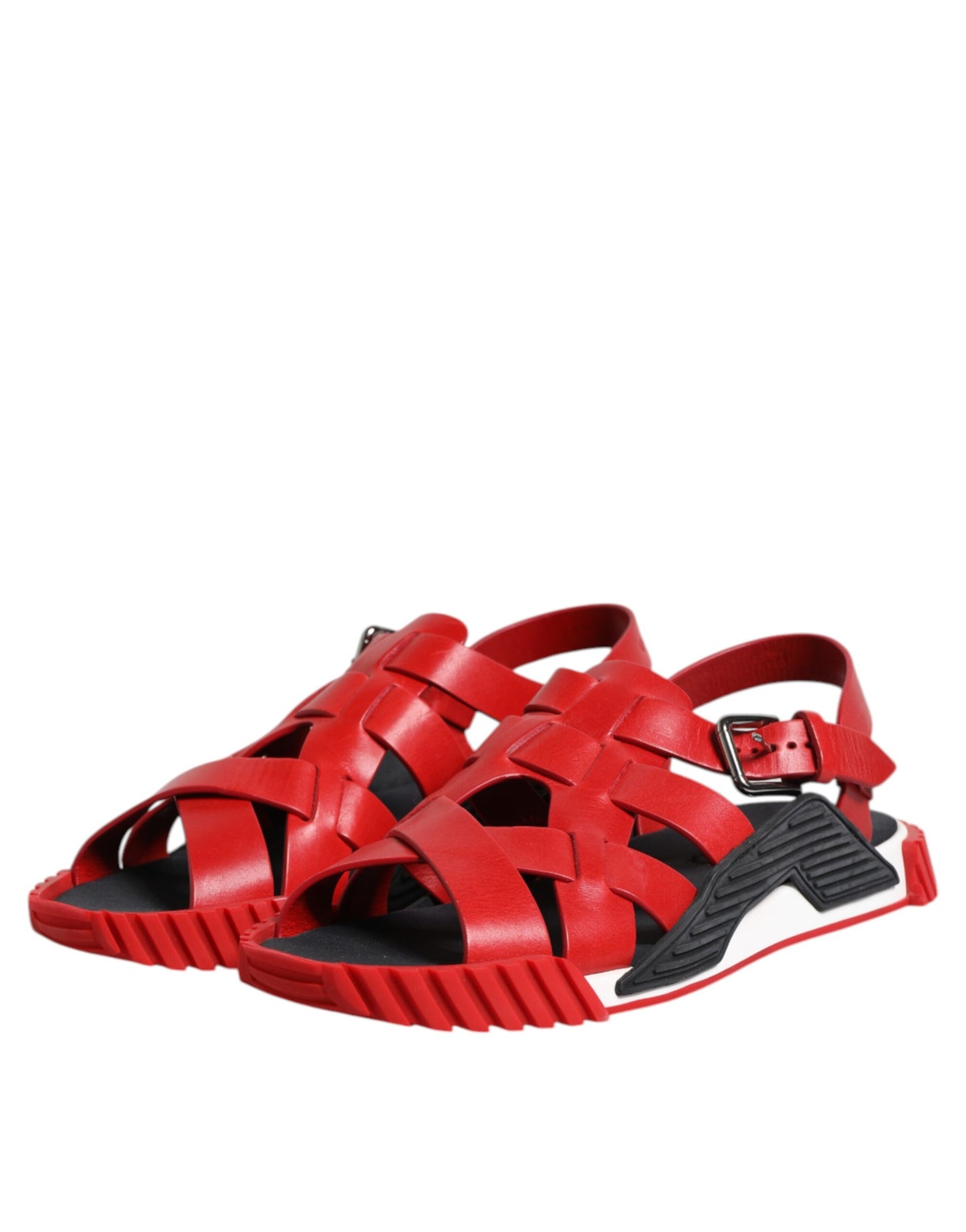 Dolce & Gabbana Red Black Leather Ankle Strap Sandals