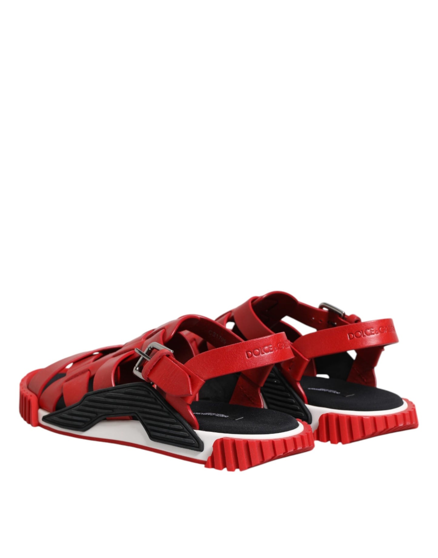 Dolce & Gabbana Red Black Leather Ankle Strap Sandals