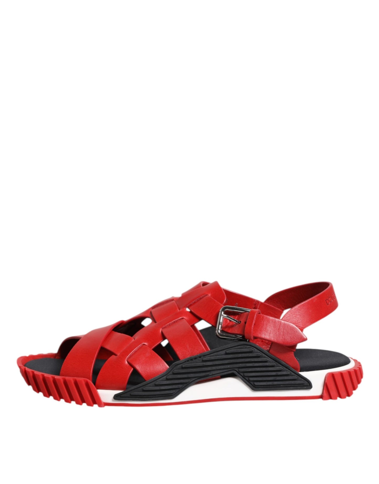 Dolce & Gabbana Red Black Leather Ankle Strap Sandals