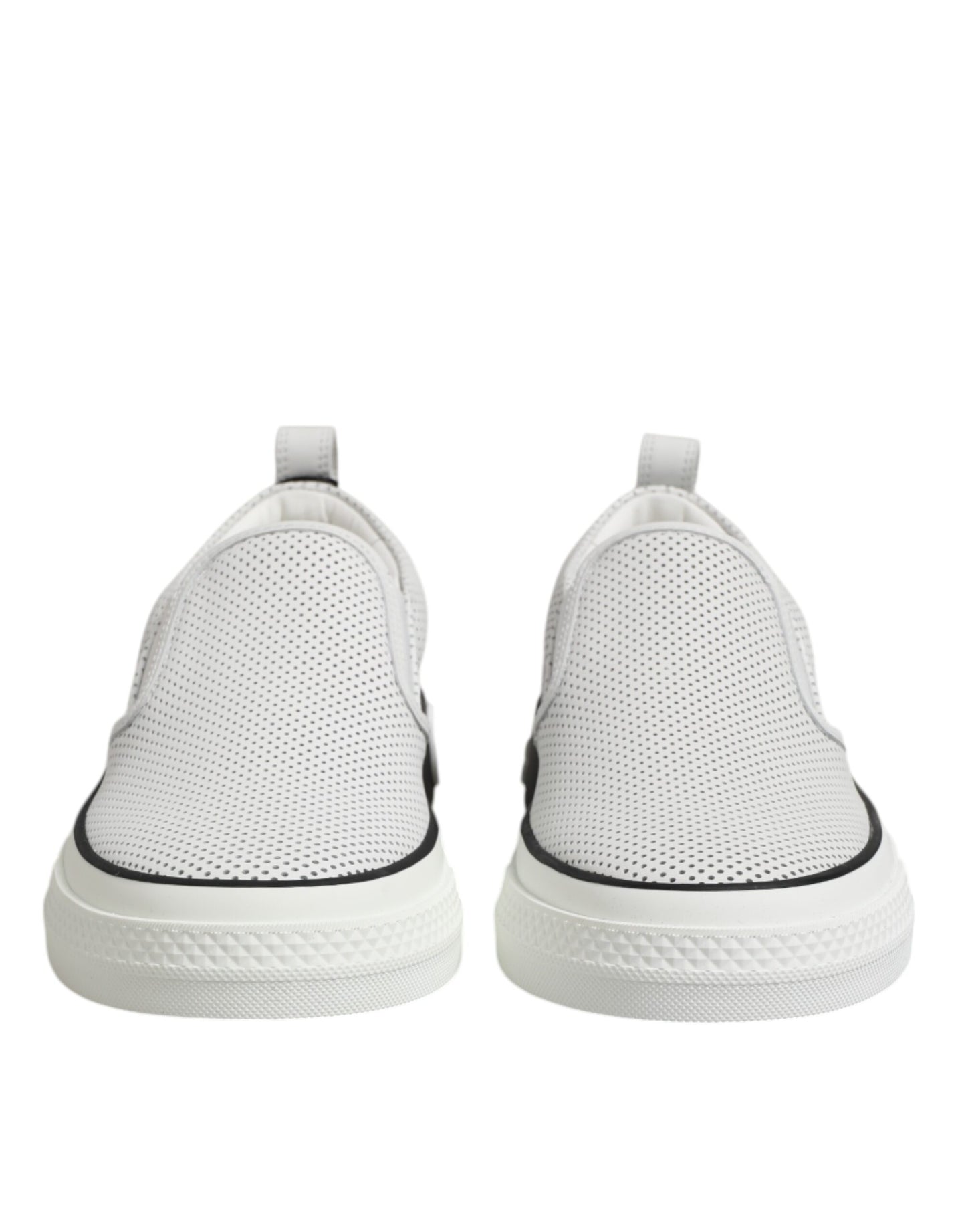 Dolce & Gabbana White Dotted Leather Slip On Men Sneakers