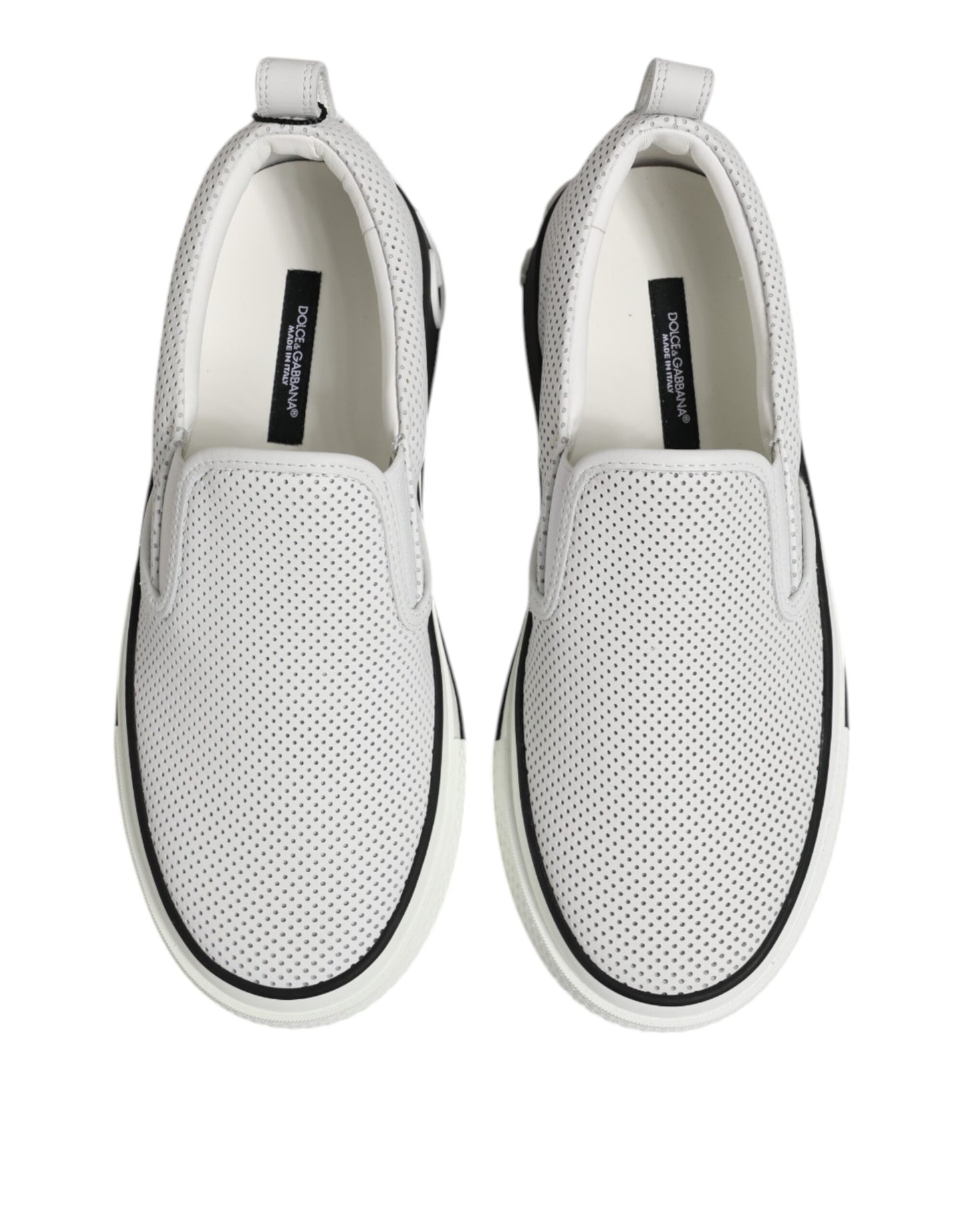 Dolce & Gabbana White Dotted Leather Slip On Men Sneakers
