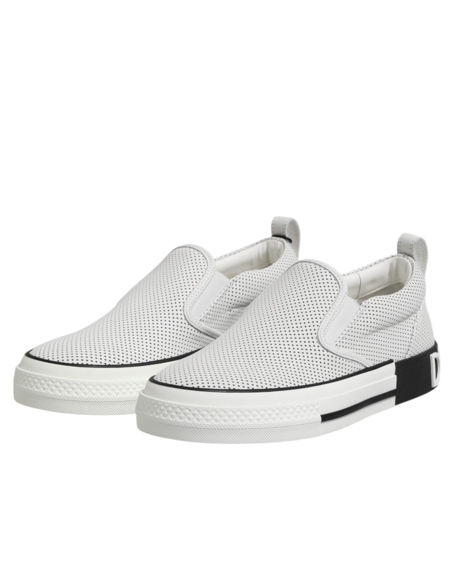 Dolce & Gabbana White Dotted Leather Slip On Men Sneakers