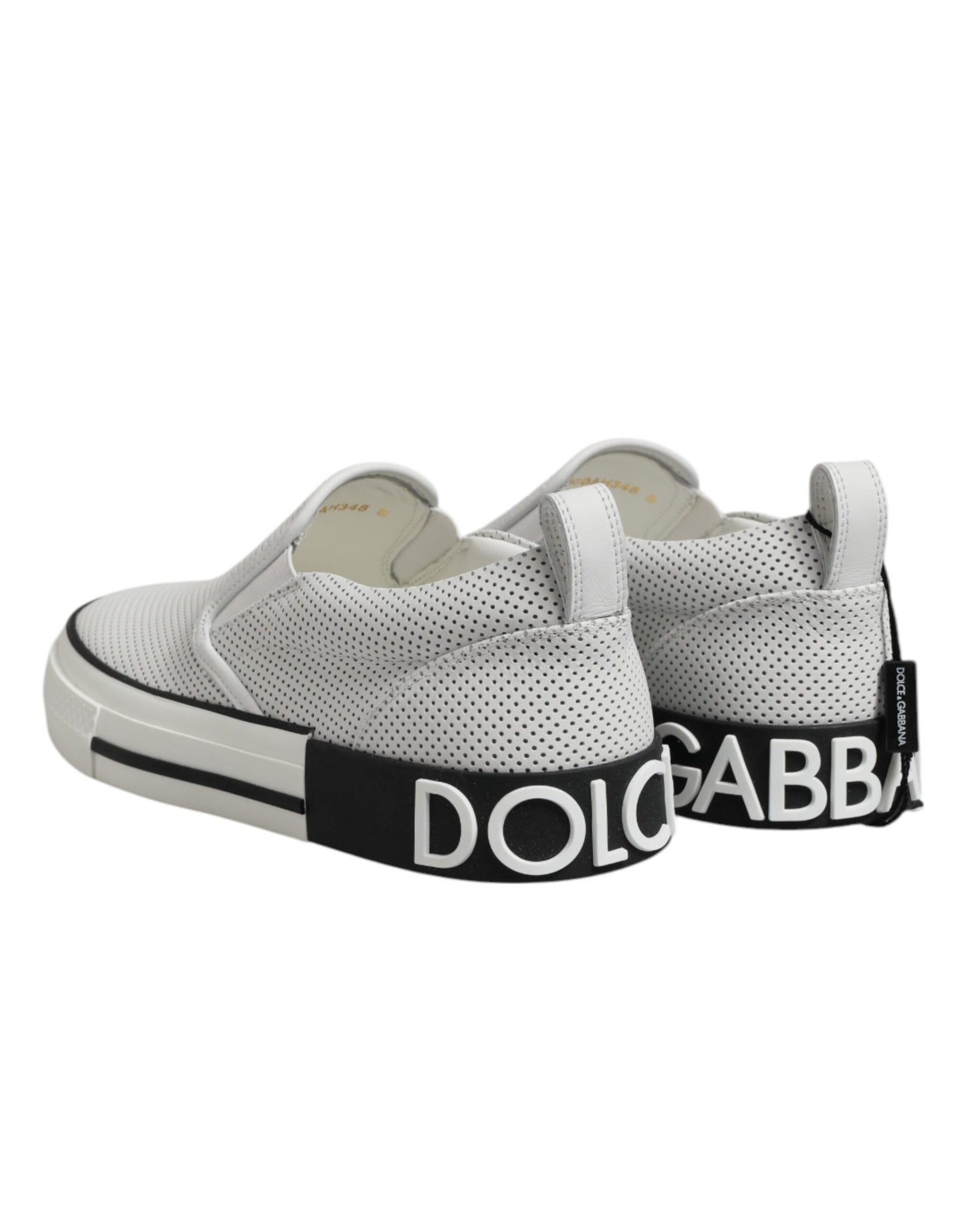 Dolce & Gabbana White Dotted Leather Slip On Men Sneakers