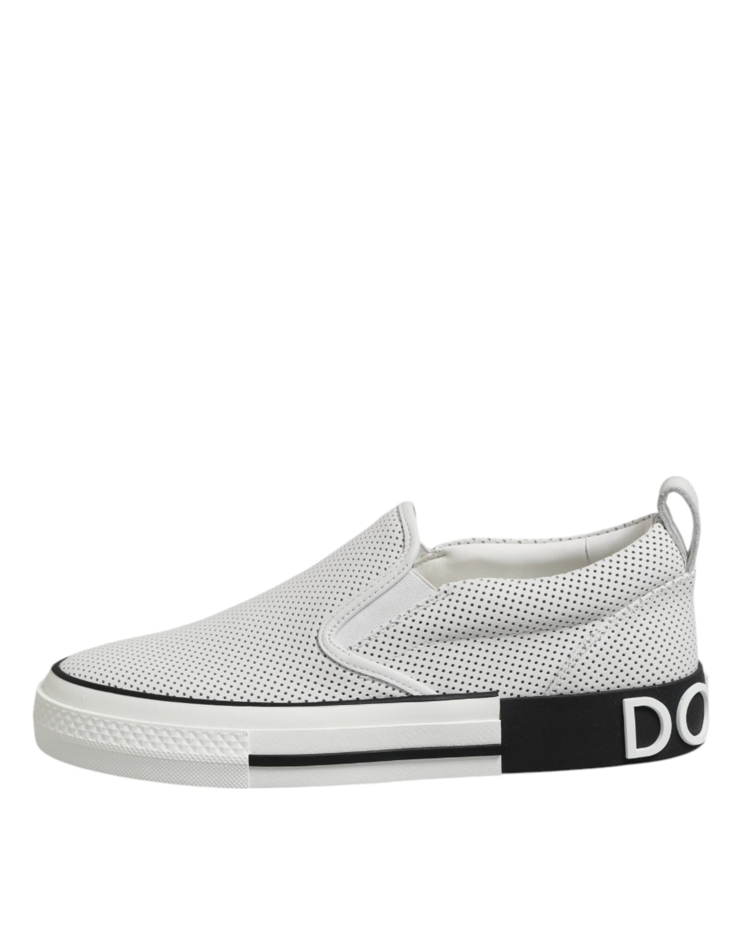 Dolce & Gabbana White Dotted Leather Slip On Men Sneakers
