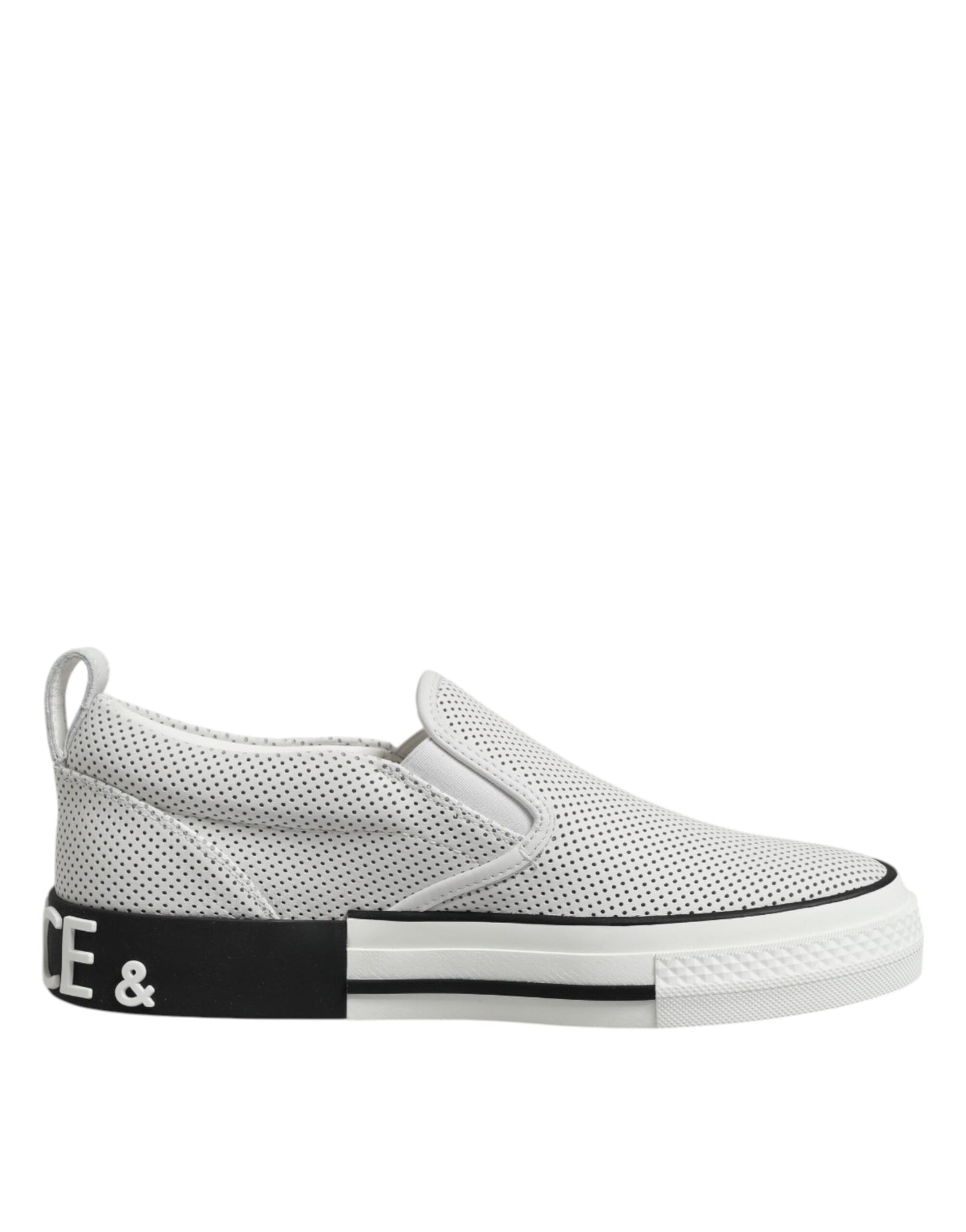 Dolce & Gabbana White Dotted Leather Slip On Men Sneakers