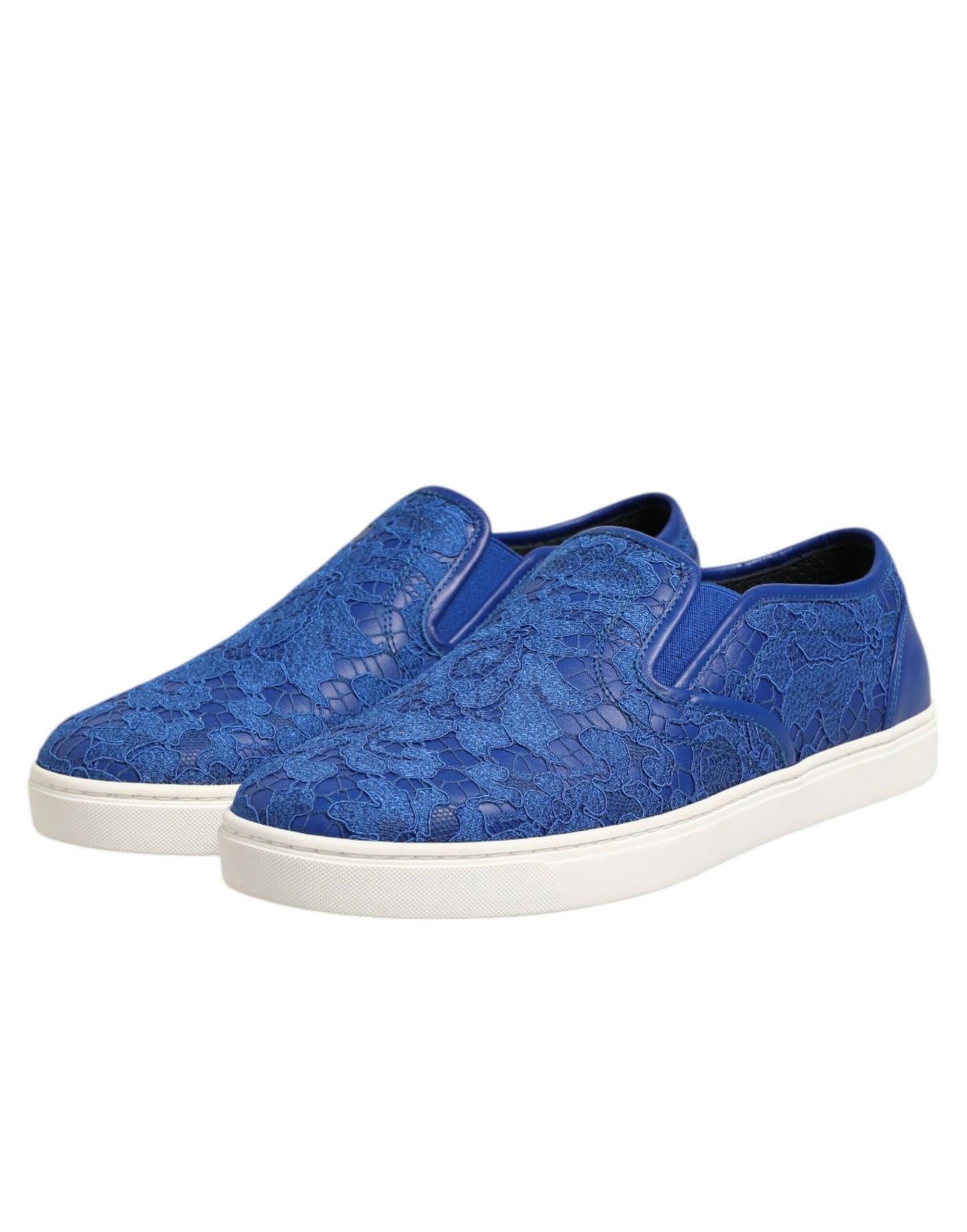 Dolce & Gabbana Blue Leather Lace Slip On Sneakers