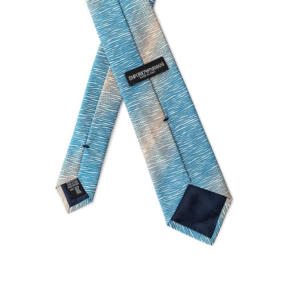 Emporio Armani Light Blue Silk Tie with Grey Embroidery