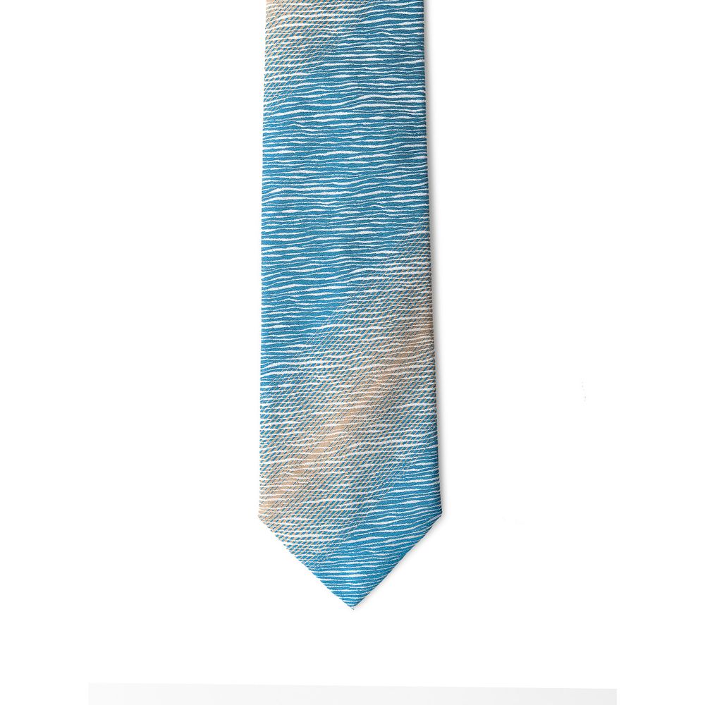 Emporio Armani Light Blue Silk Tie with Grey Embroidery