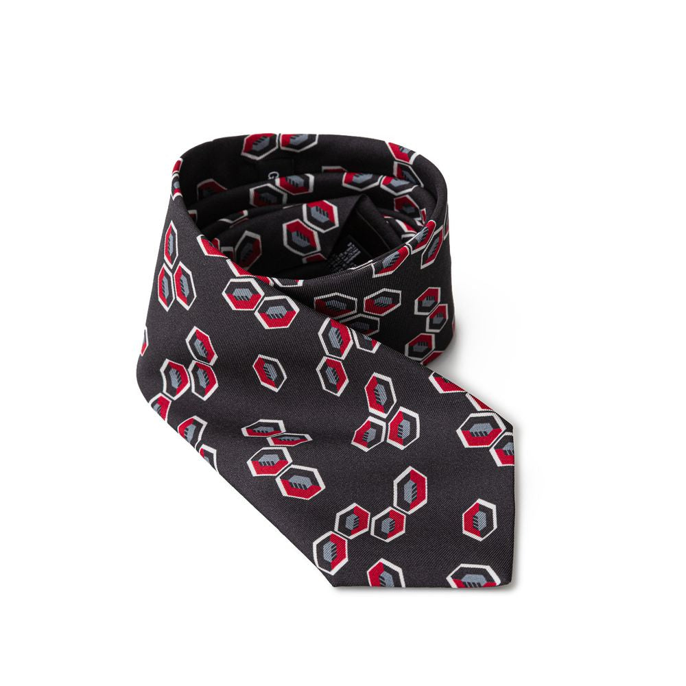 Giorgio Armani Anthracite Silk Tie with Multicolour Geometries