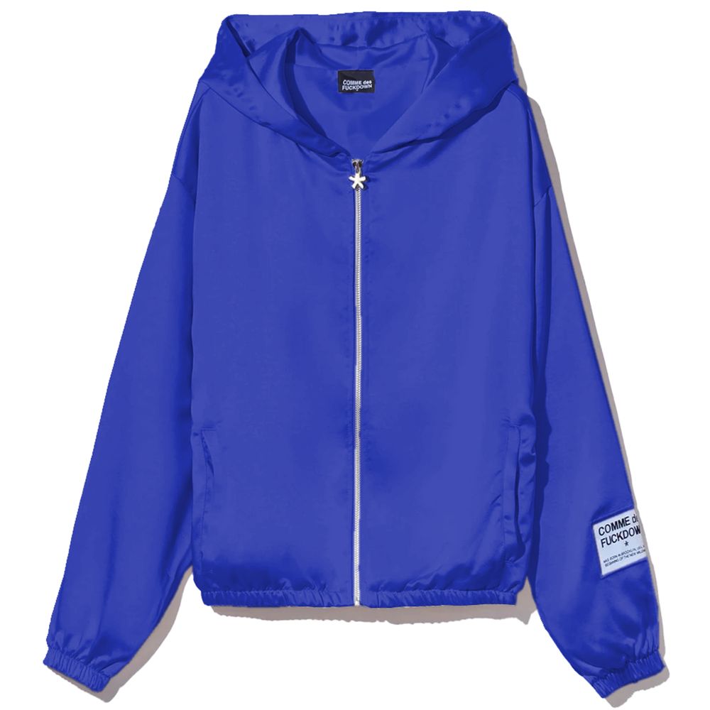 Comme Des Fuckdown Blue Polyester Sweater and Zipper Satin Jacket