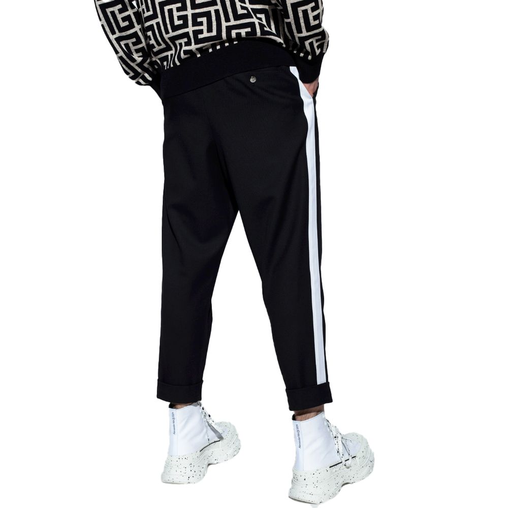 Balmain Black Cotton Trousers with White Side Stripes