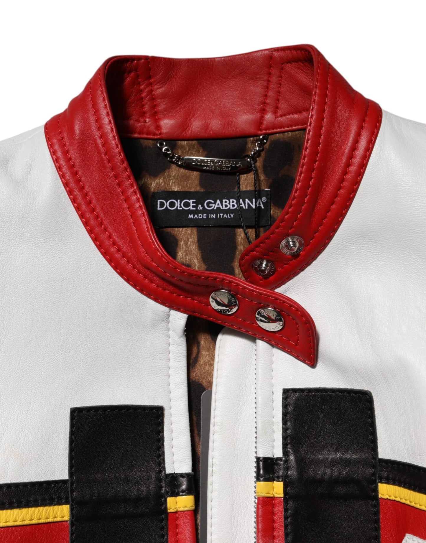 Dolce & Gabbana Multicolor Leather Biker Full Zip Coat Jacket