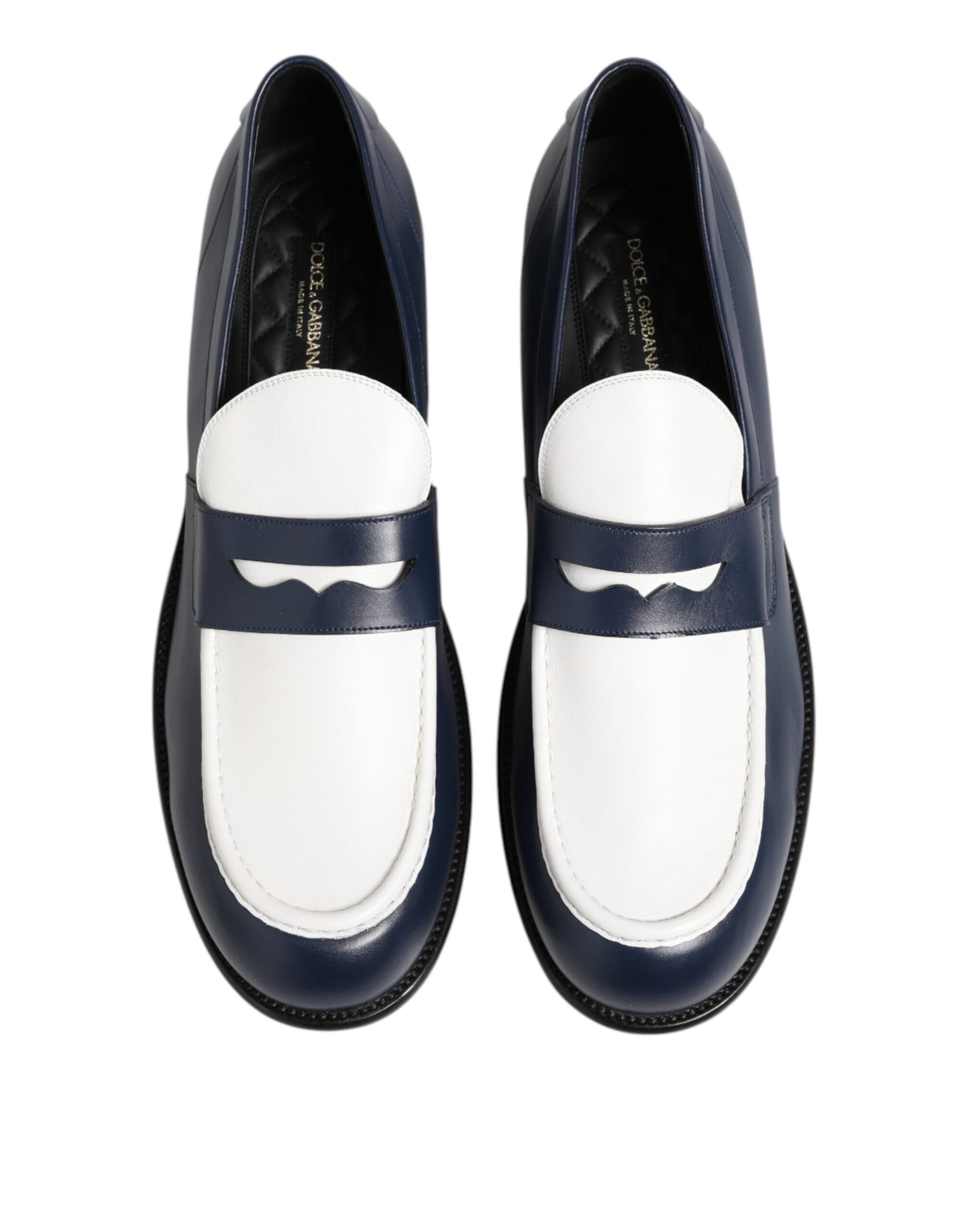 Dolce & Gabbana Black and White Leather Slip-On Loafers for Men