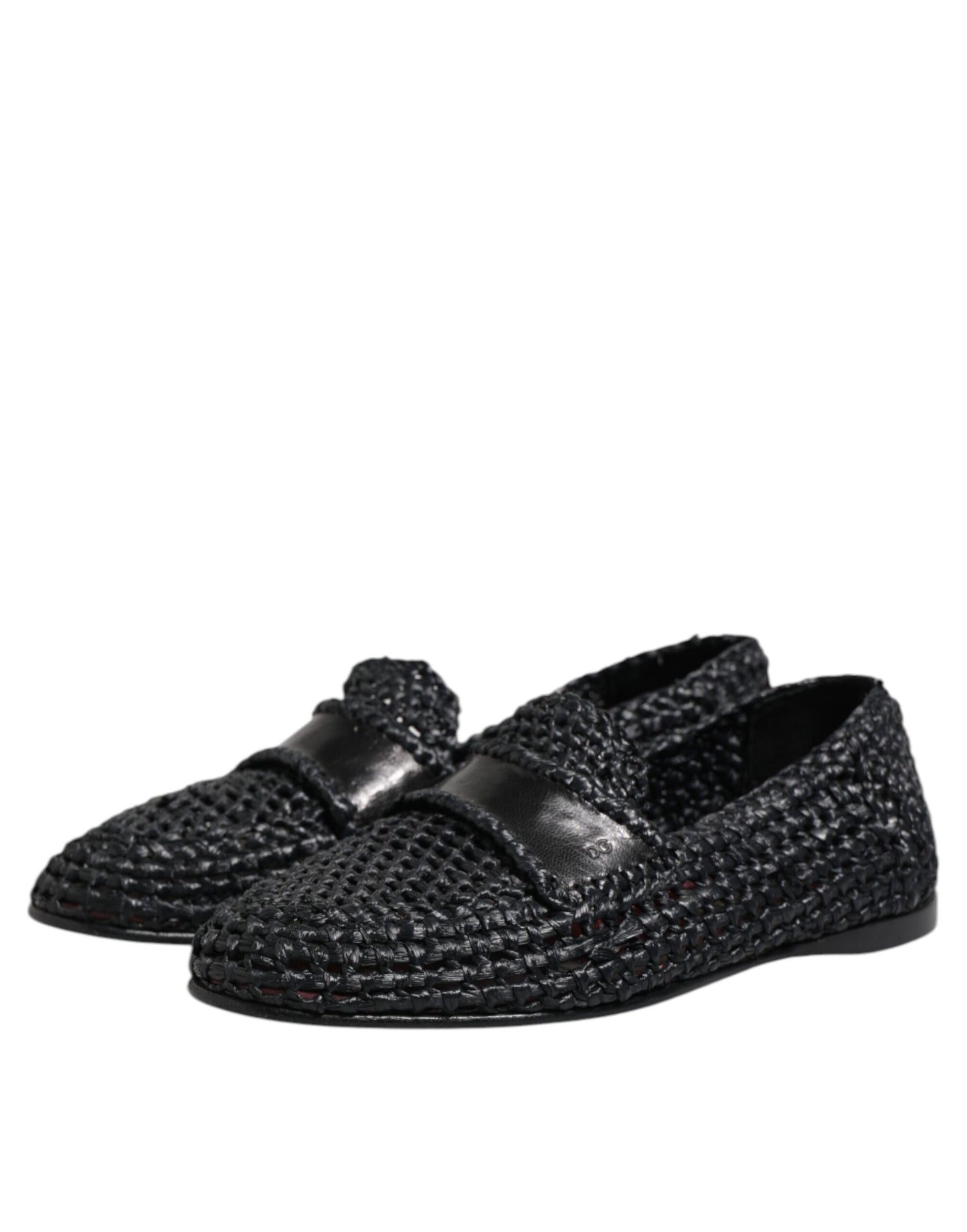 Dolce & Gabbana Black Woven Leather Slip On Loafers for Men