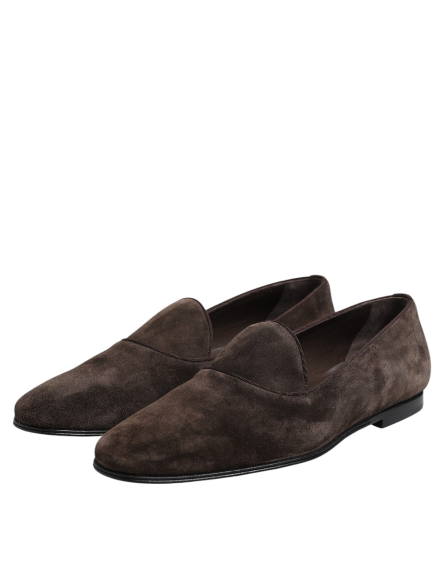 Dolce & Gabbana Brown Velvet Leather Slip On Loafers