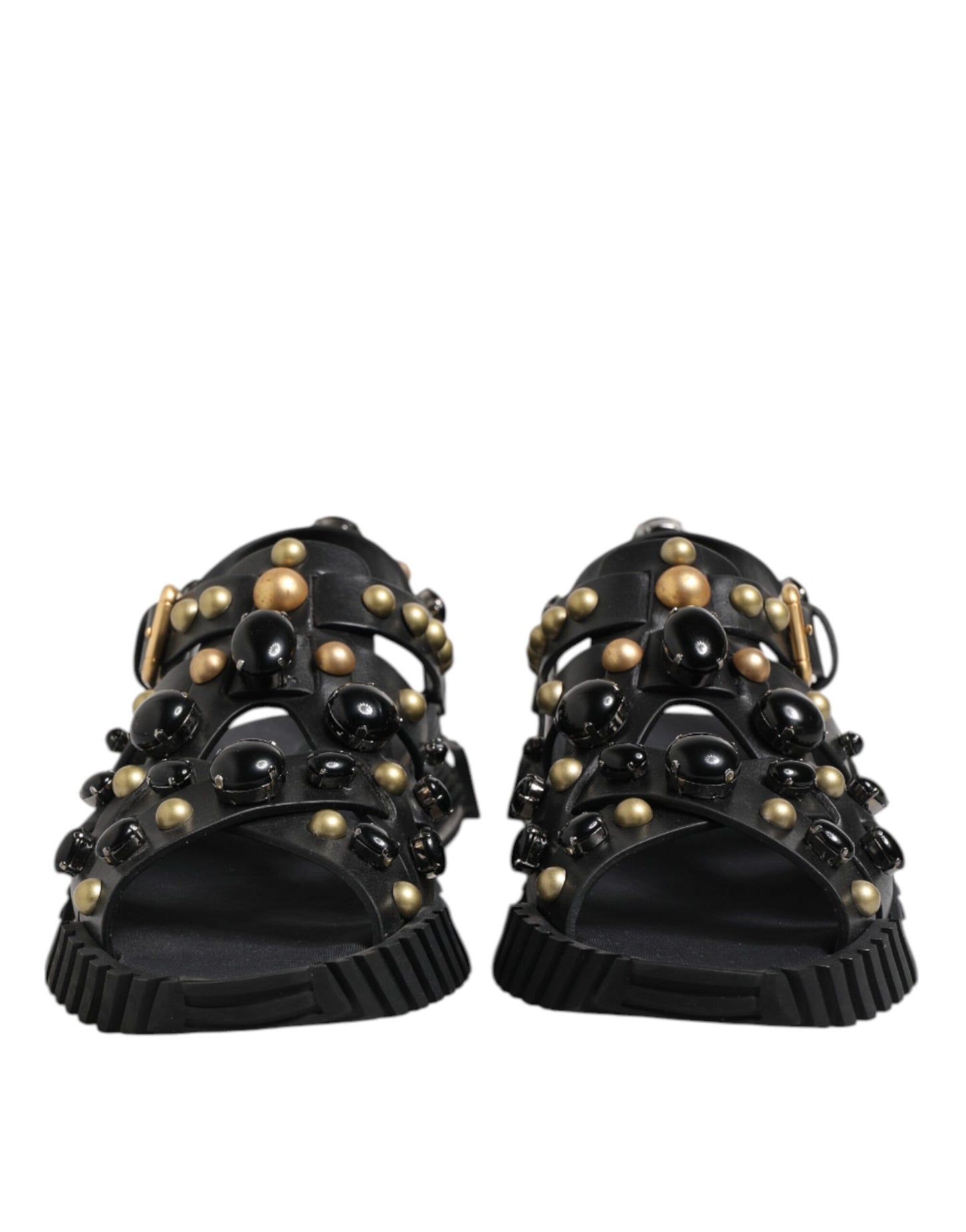 Dolce & Gabbana Black Leather Studded Ankle Strap Sandals
