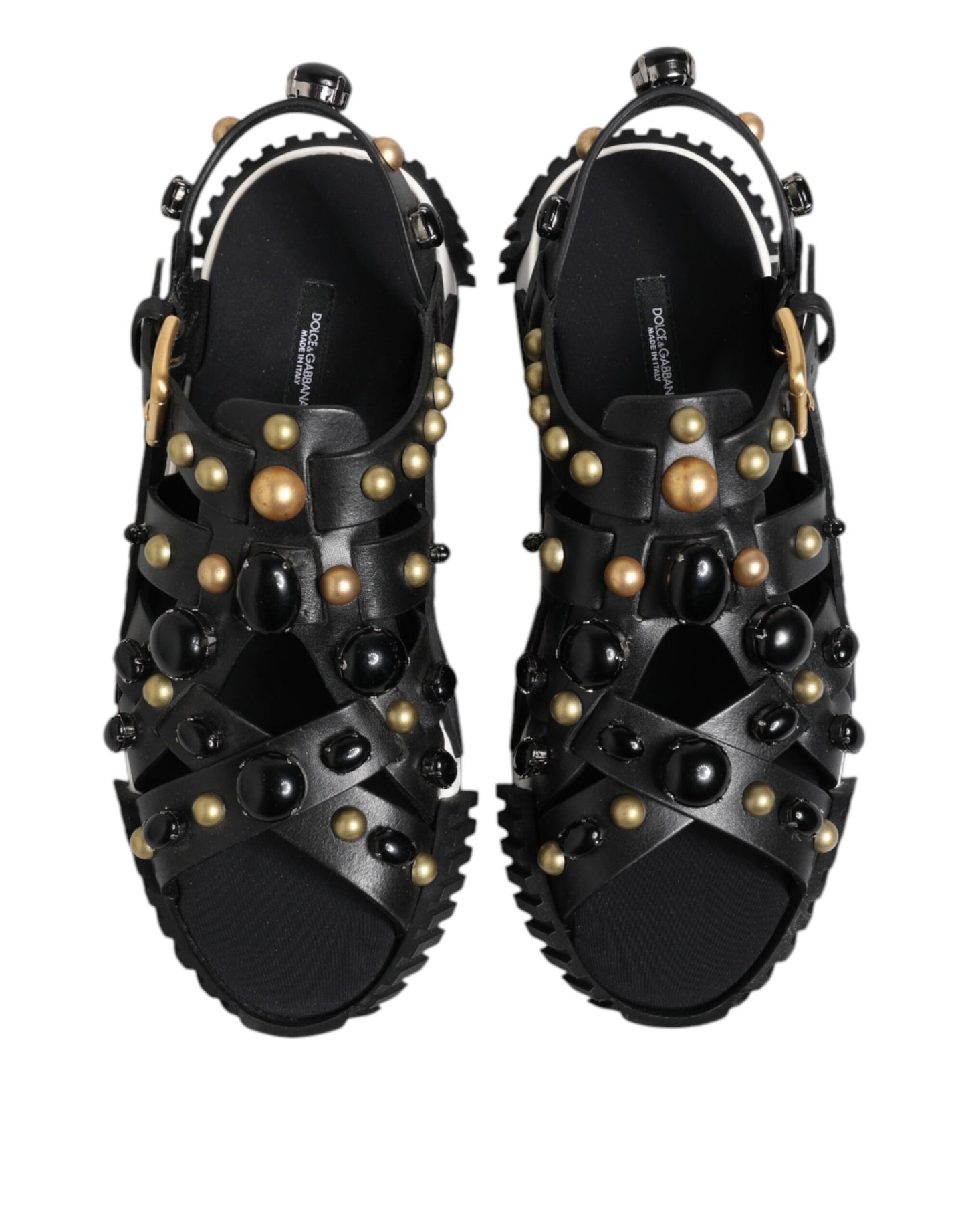 Dolce & Gabbana Black Leather Studded Ankle Strap Sandals