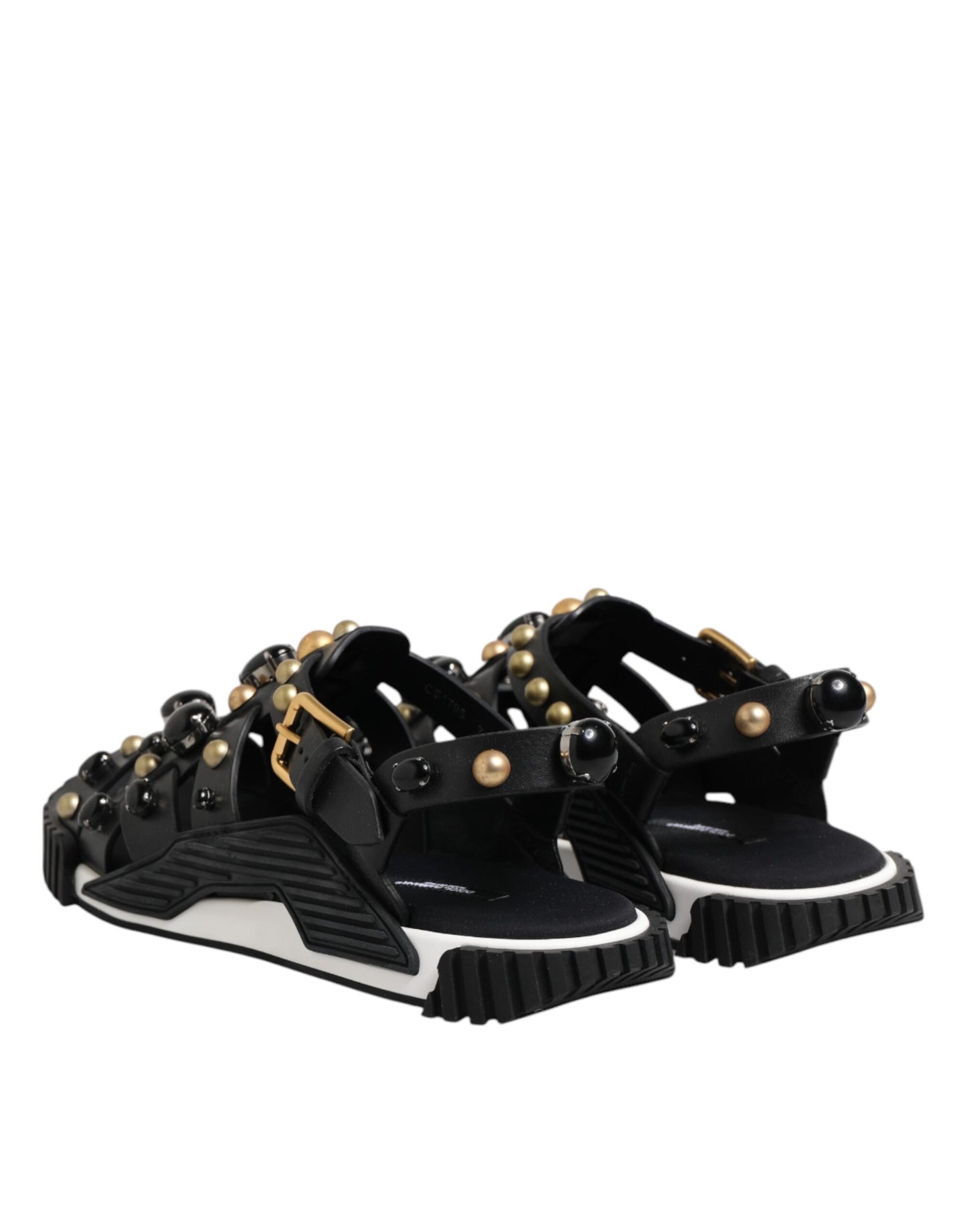 Dolce & Gabbana Black Leather Studded Ankle Strap Sandals
