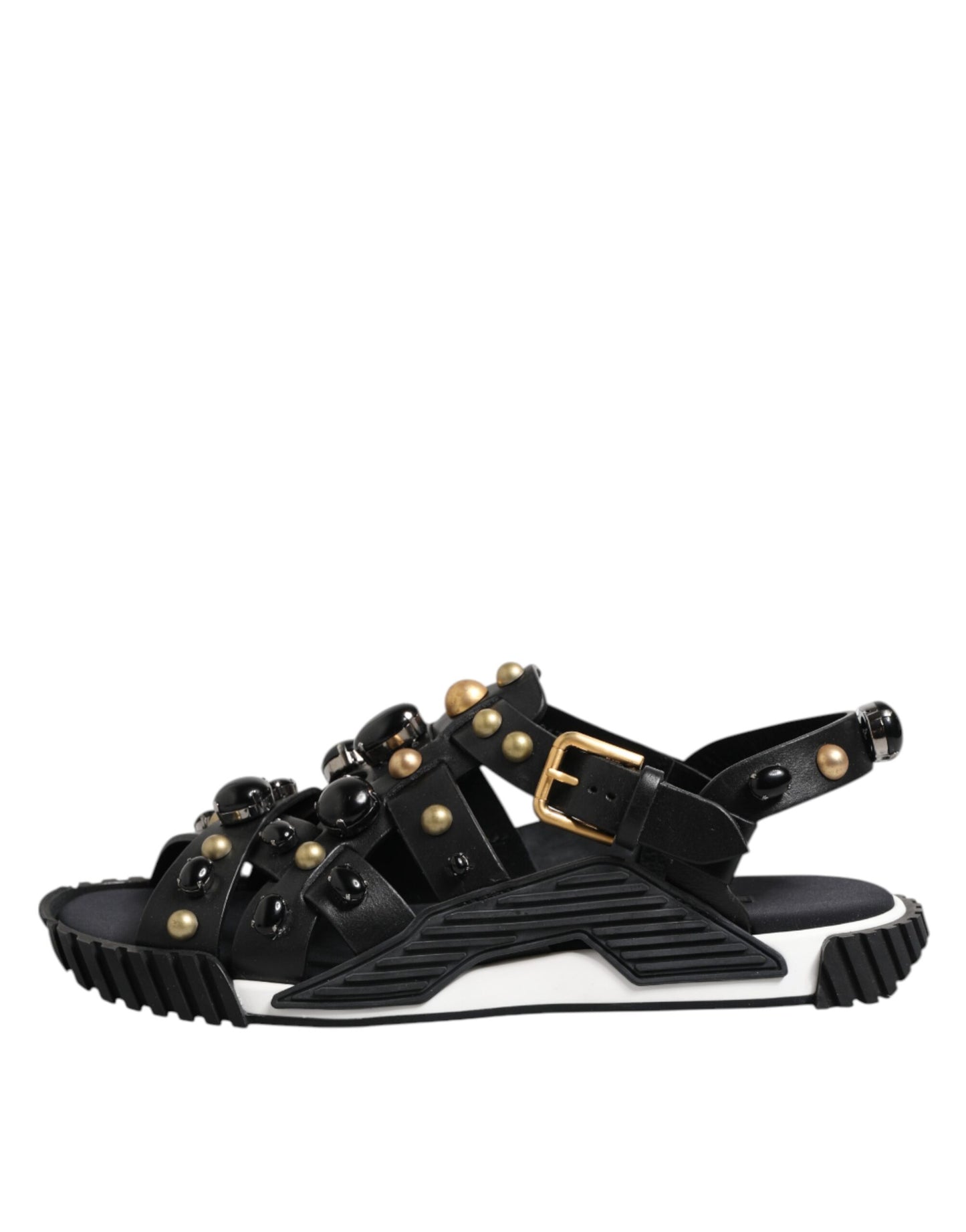 Dolce & Gabbana Black Leather Studded Ankle Strap Sandals