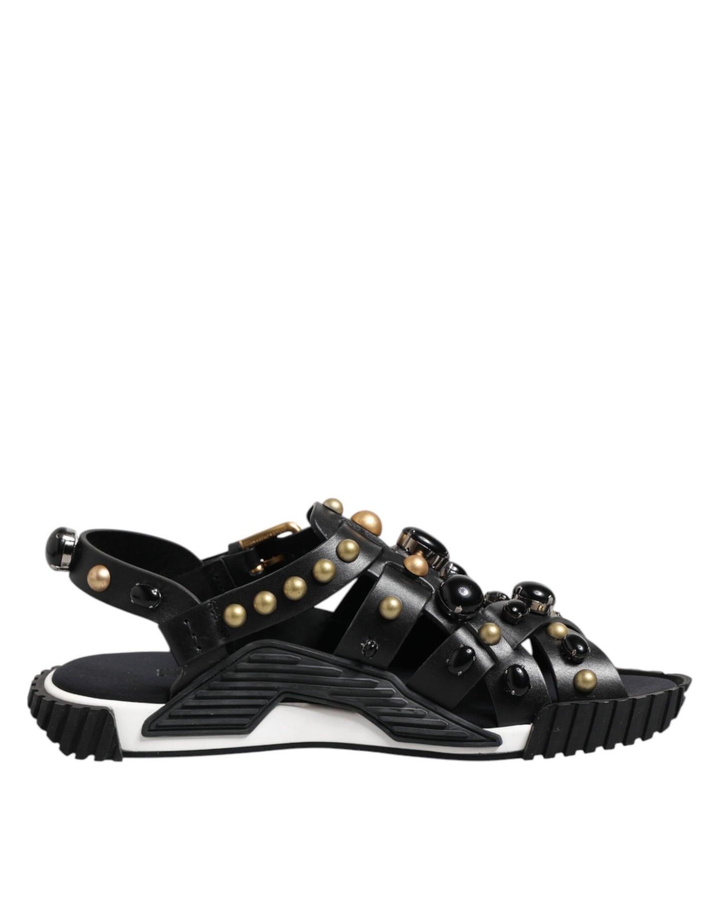 Dolce & Gabbana Black Leather Studded Ankle Strap Sandals