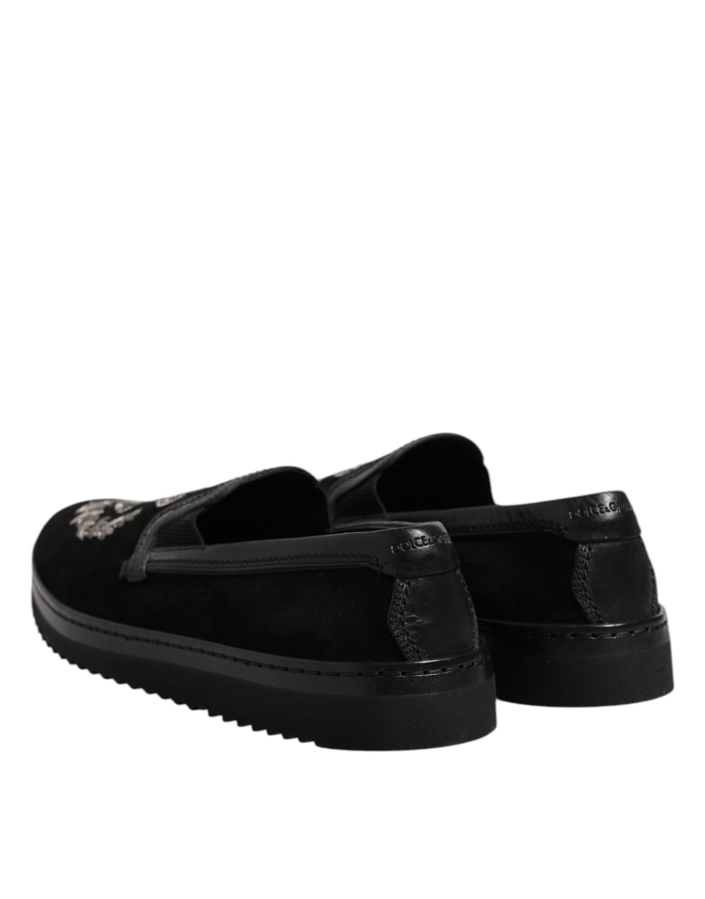 Dolce & Gabbana Black Embroidered Crown Loafers