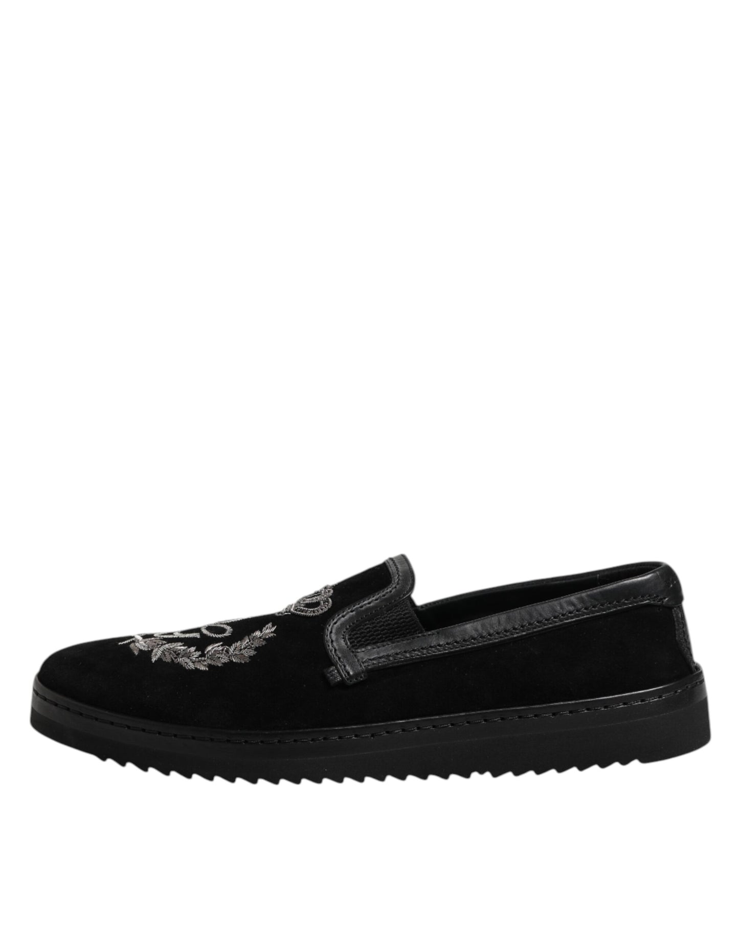 Dolce & Gabbana Black Embroidered Crown Loafers