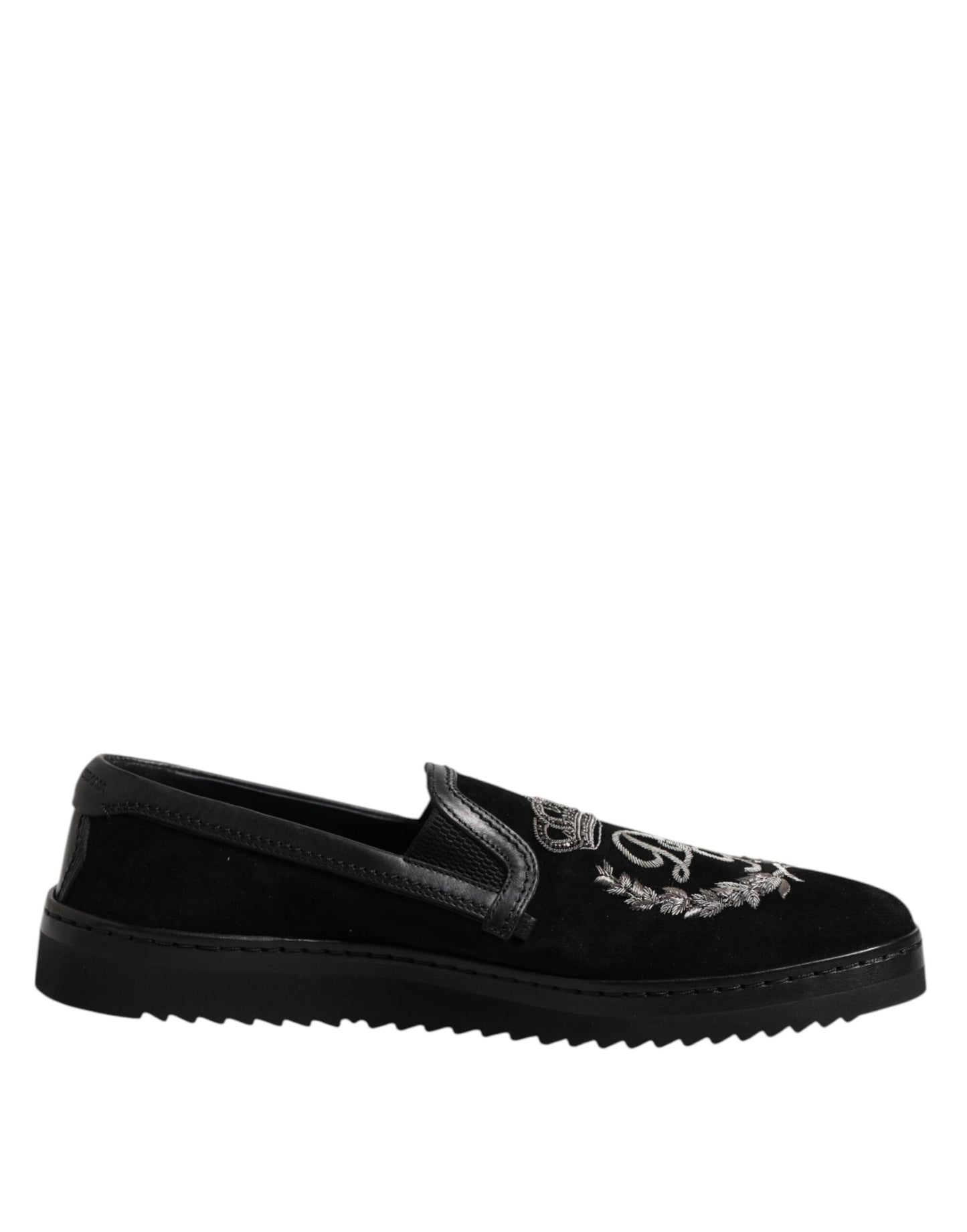 Dolce & Gabbana Black Embroidered Crown Loafers