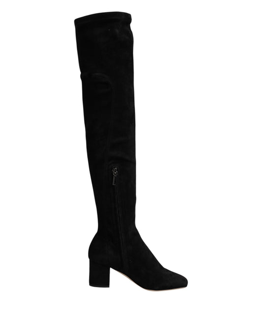 Dolce & Gabbana Black Suede Leather Knee High Boots