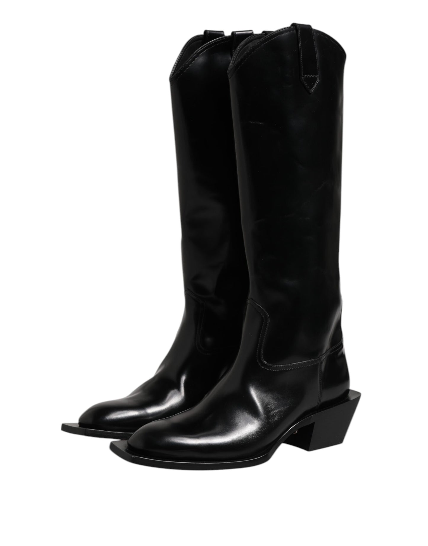 Dolce & Gabbana Black Calfskin Leather Logo High Boots