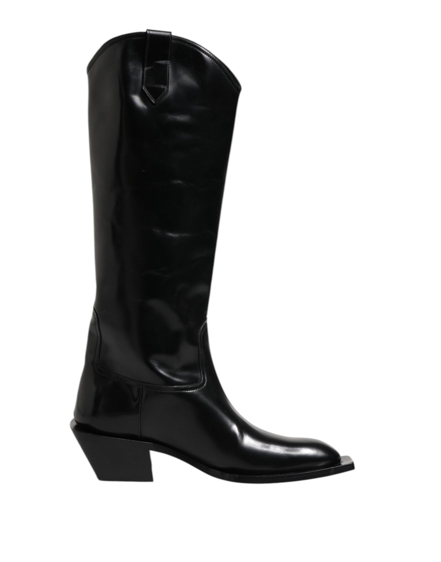 Dolce & Gabbana Black Calfskin Leather Logo High Boots