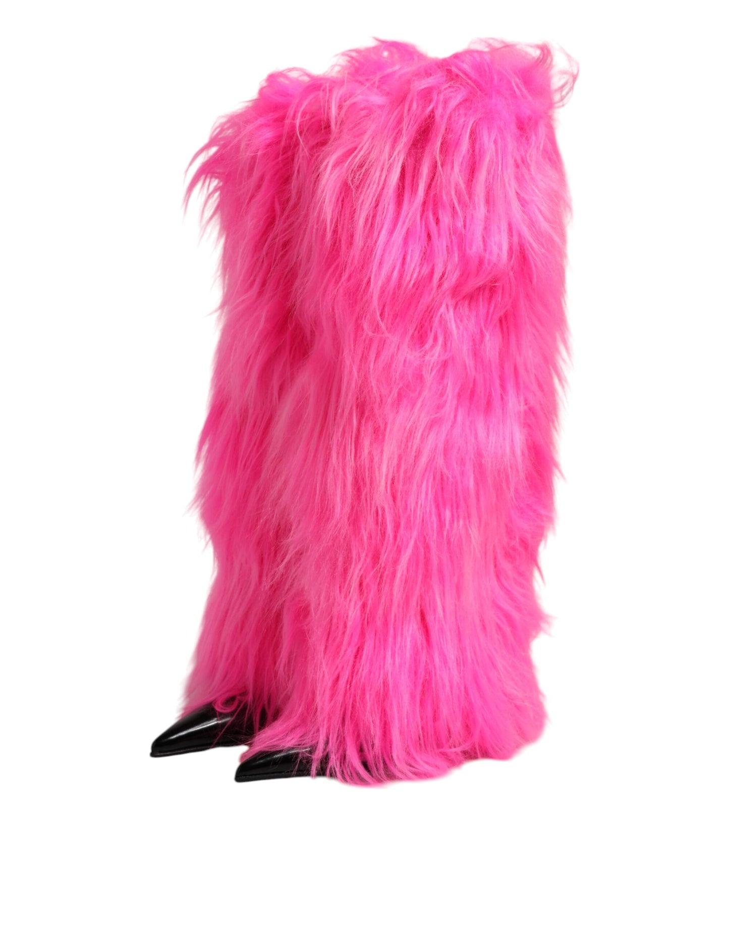 Dolce & Gabbana Pink Faux Fur Leather High Heels Boots