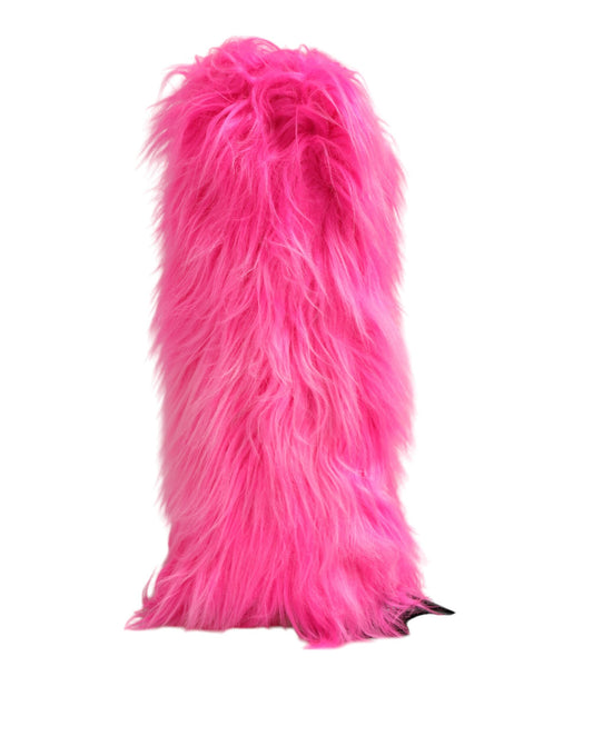 Dolce & Gabbana Pink Faux Fur Leather High Heels Boots