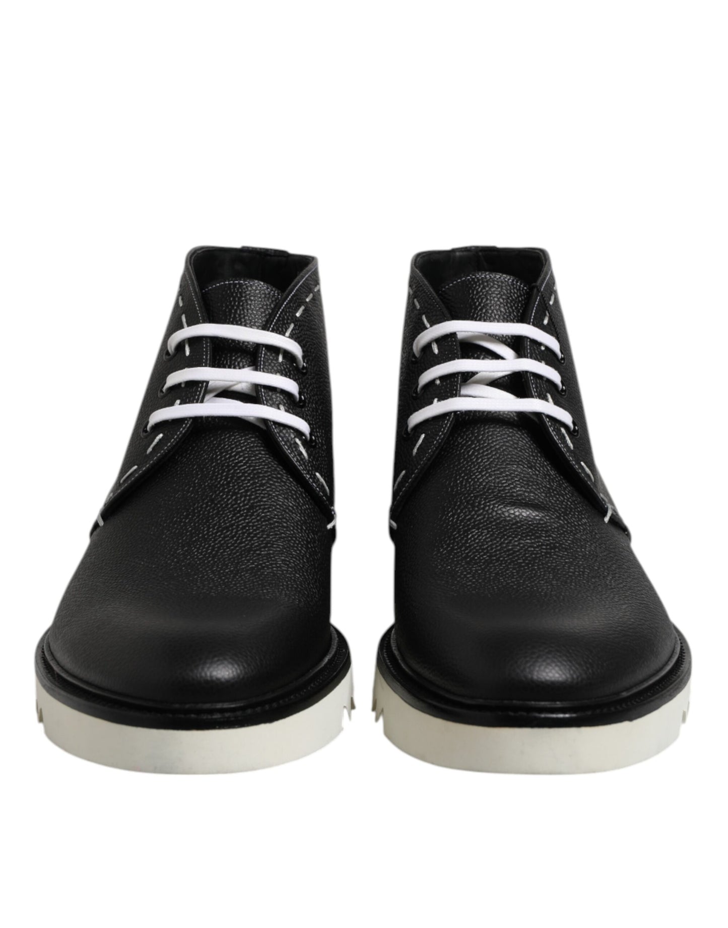 Dolce & Gabbana Black and White Leather Ankle Boots