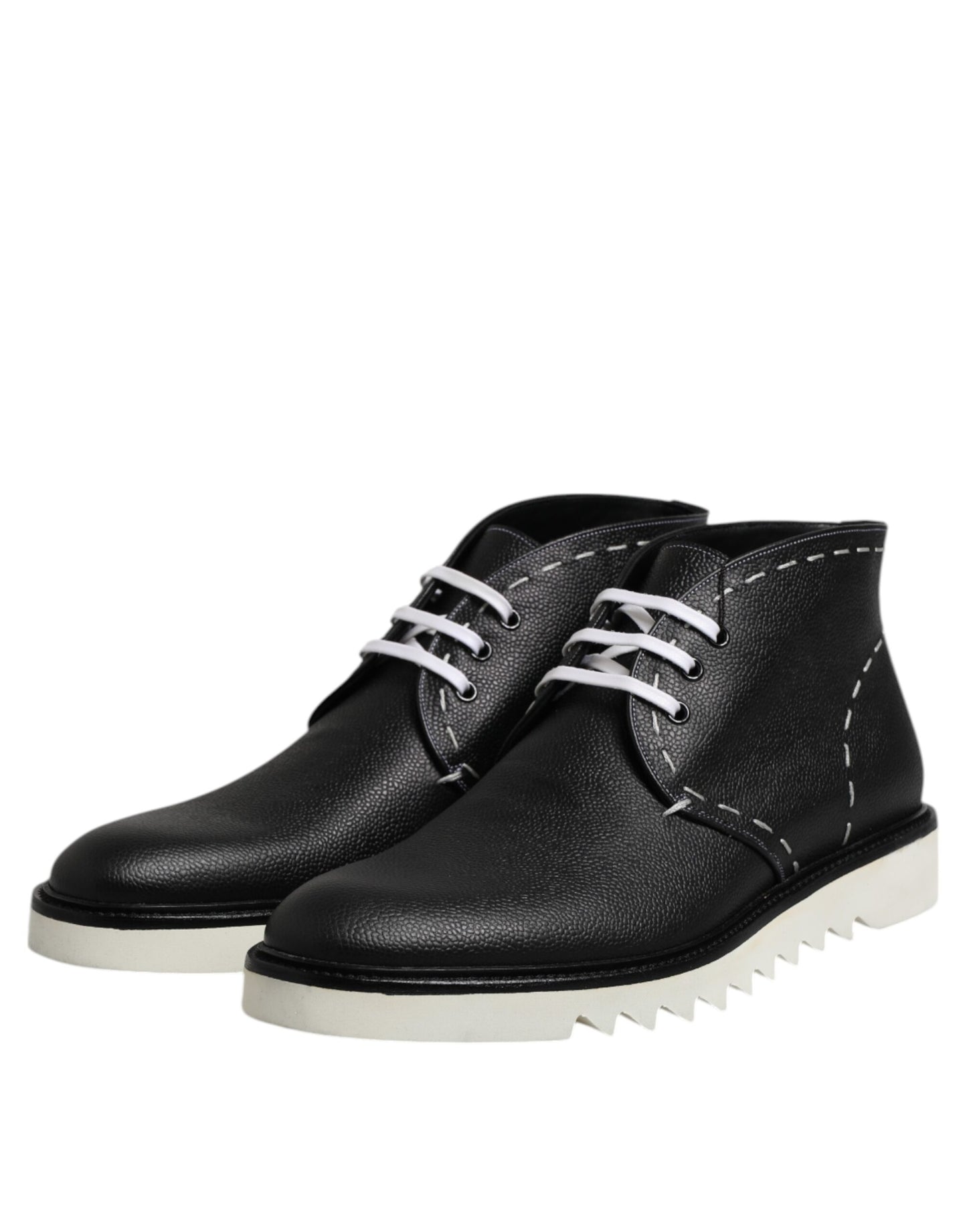 Dolce & Gabbana Black and White Leather Ankle Boots