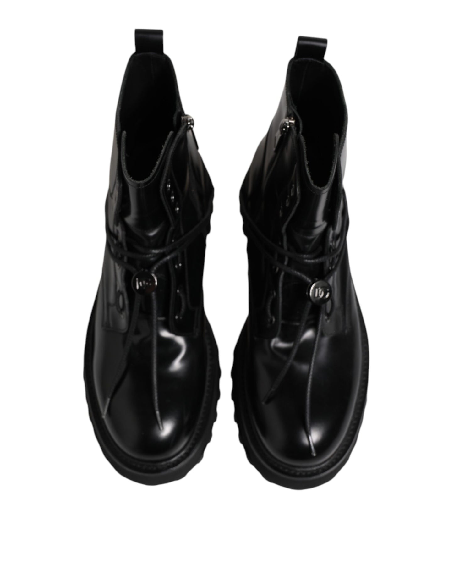 Dolce & Gabbana Black Leather Logo Ankle Boots