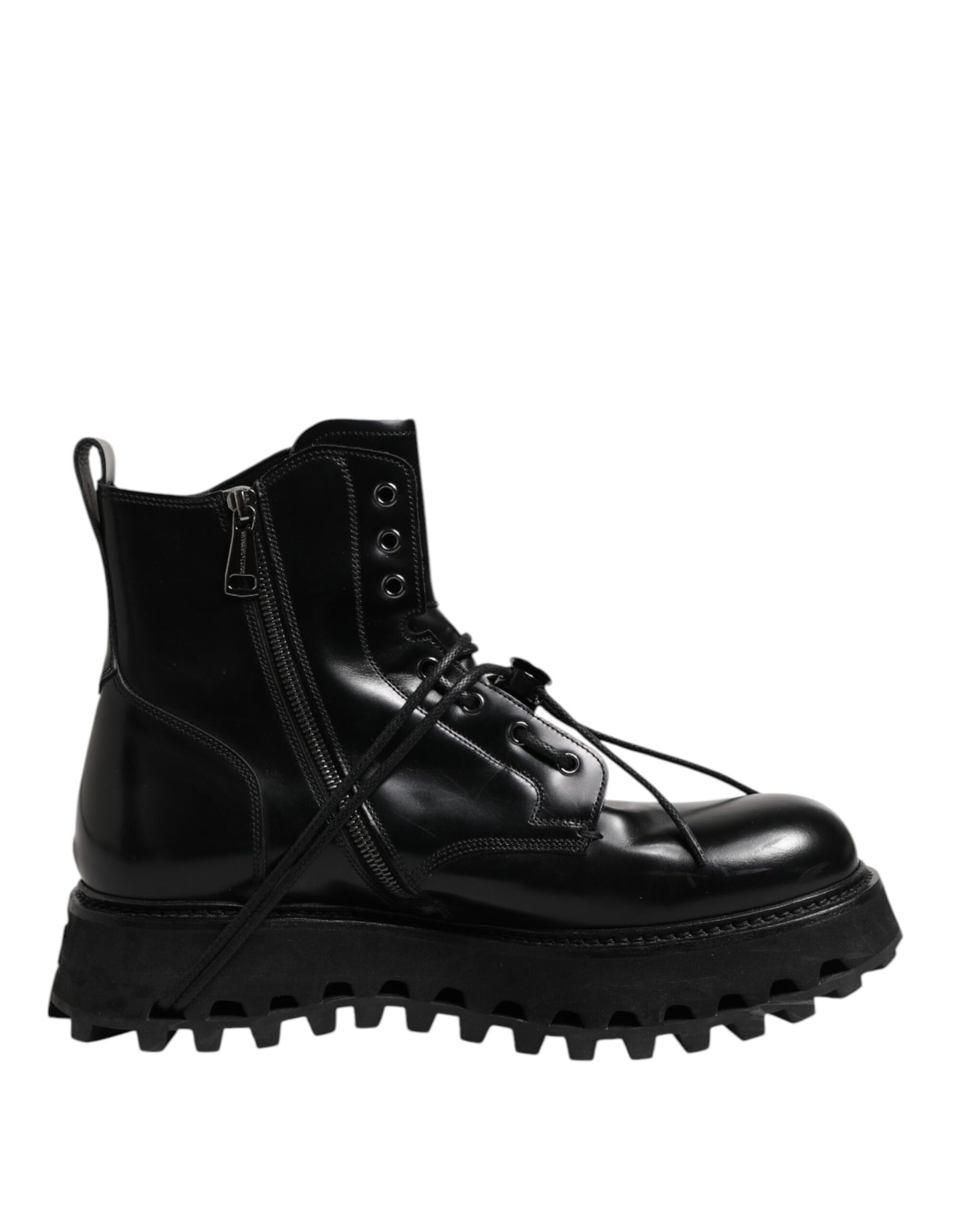 Dolce & Gabbana Black Leather Logo Ankle Boots