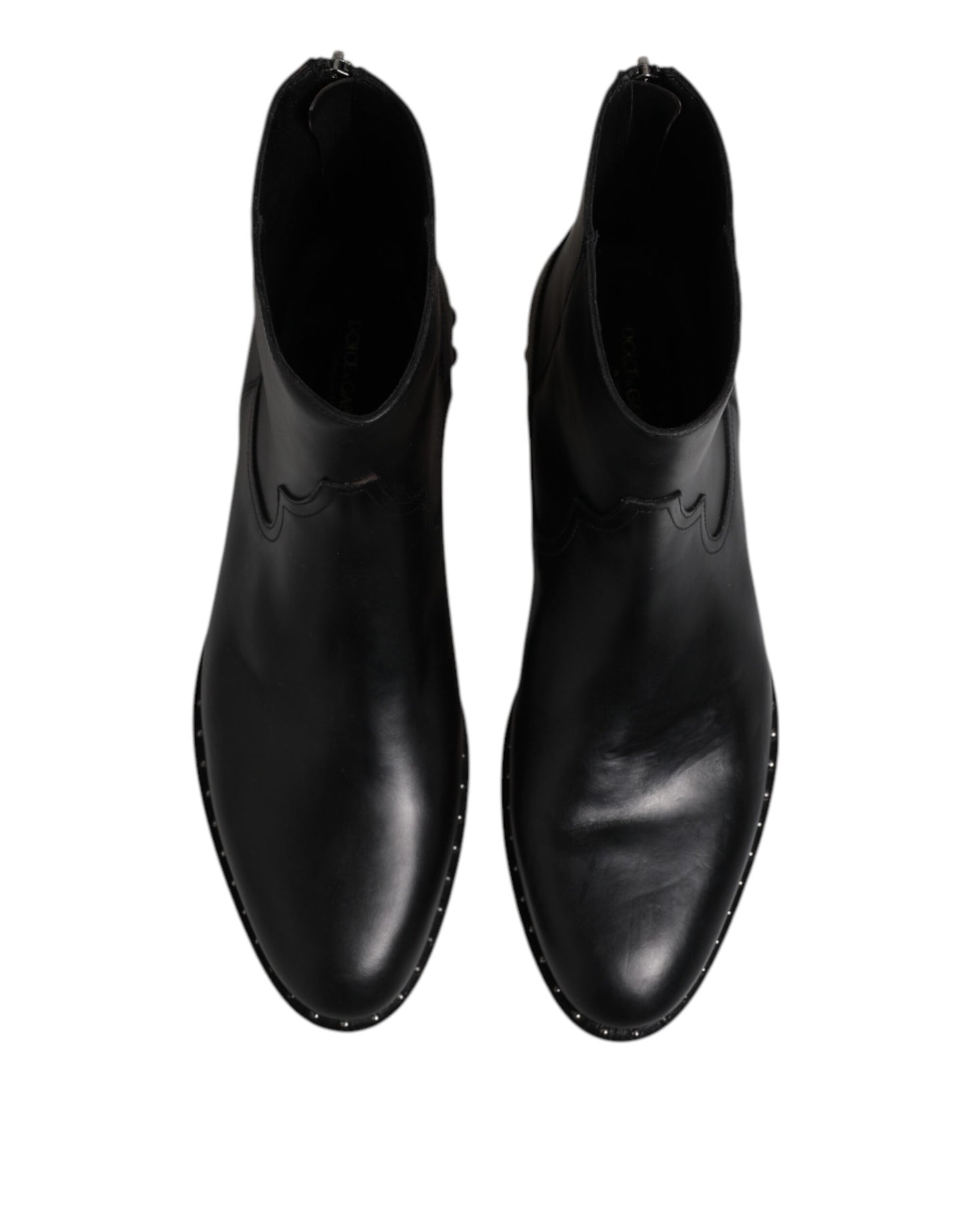 Dolce & Gabbana Black Leather Logo Ankle Boots