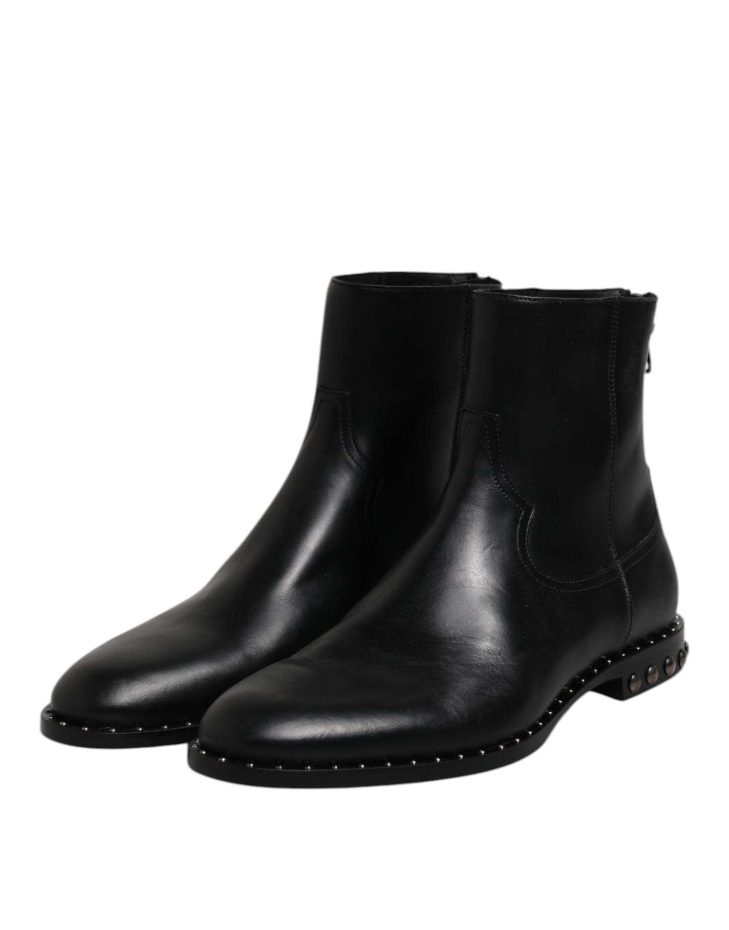 Dolce & Gabbana Black Leather Logo Ankle Boots