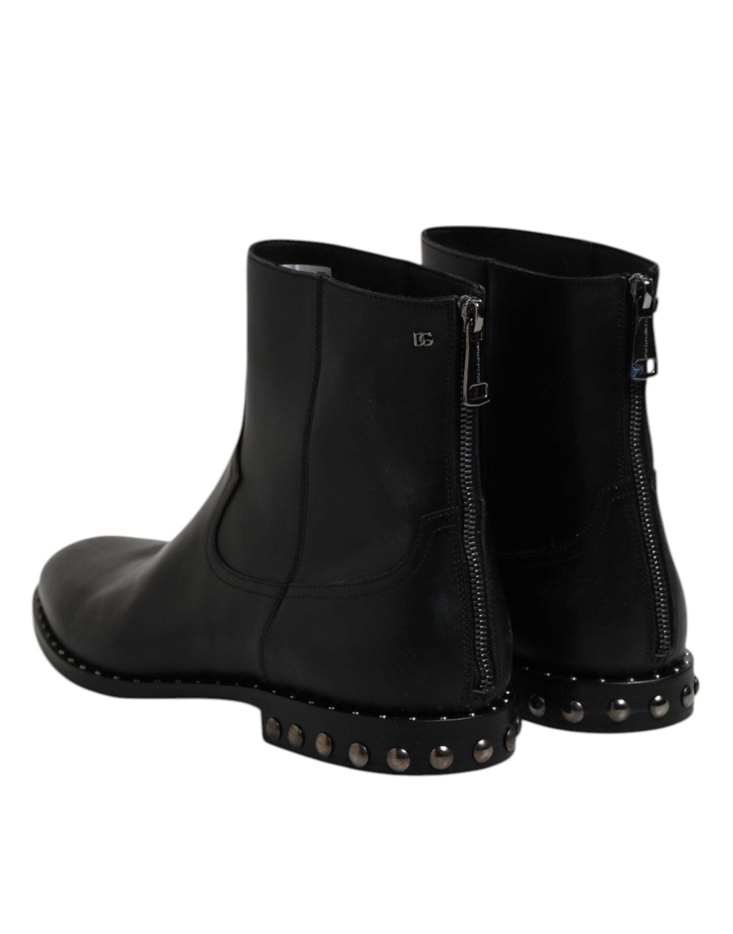 Dolce & Gabbana Black Leather Logo Ankle Boots