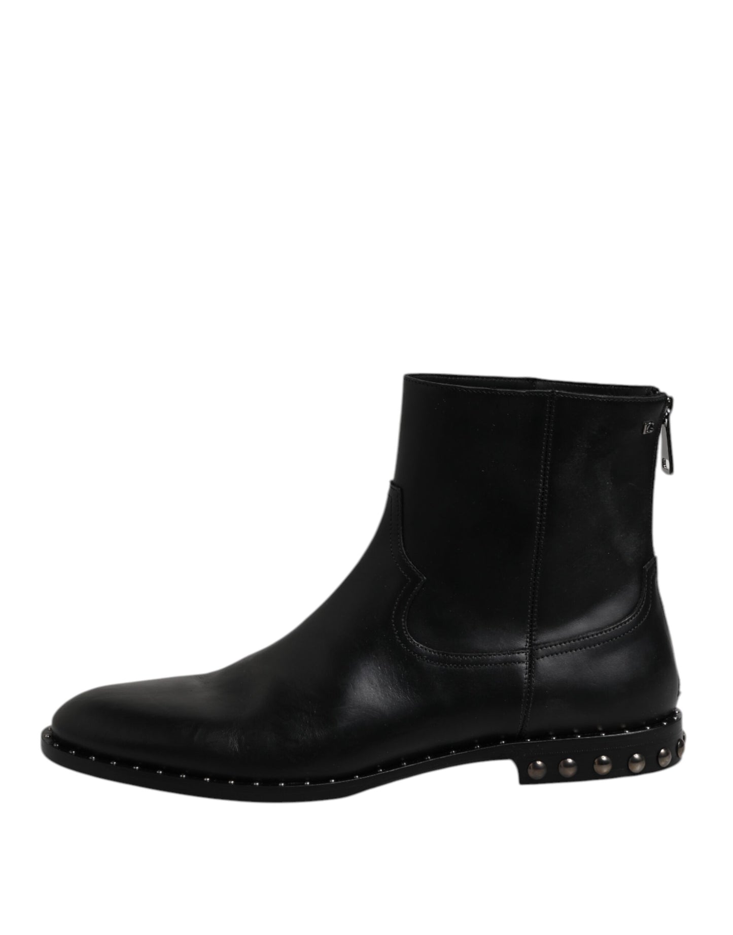 Dolce & Gabbana Black Leather Logo Ankle Boots