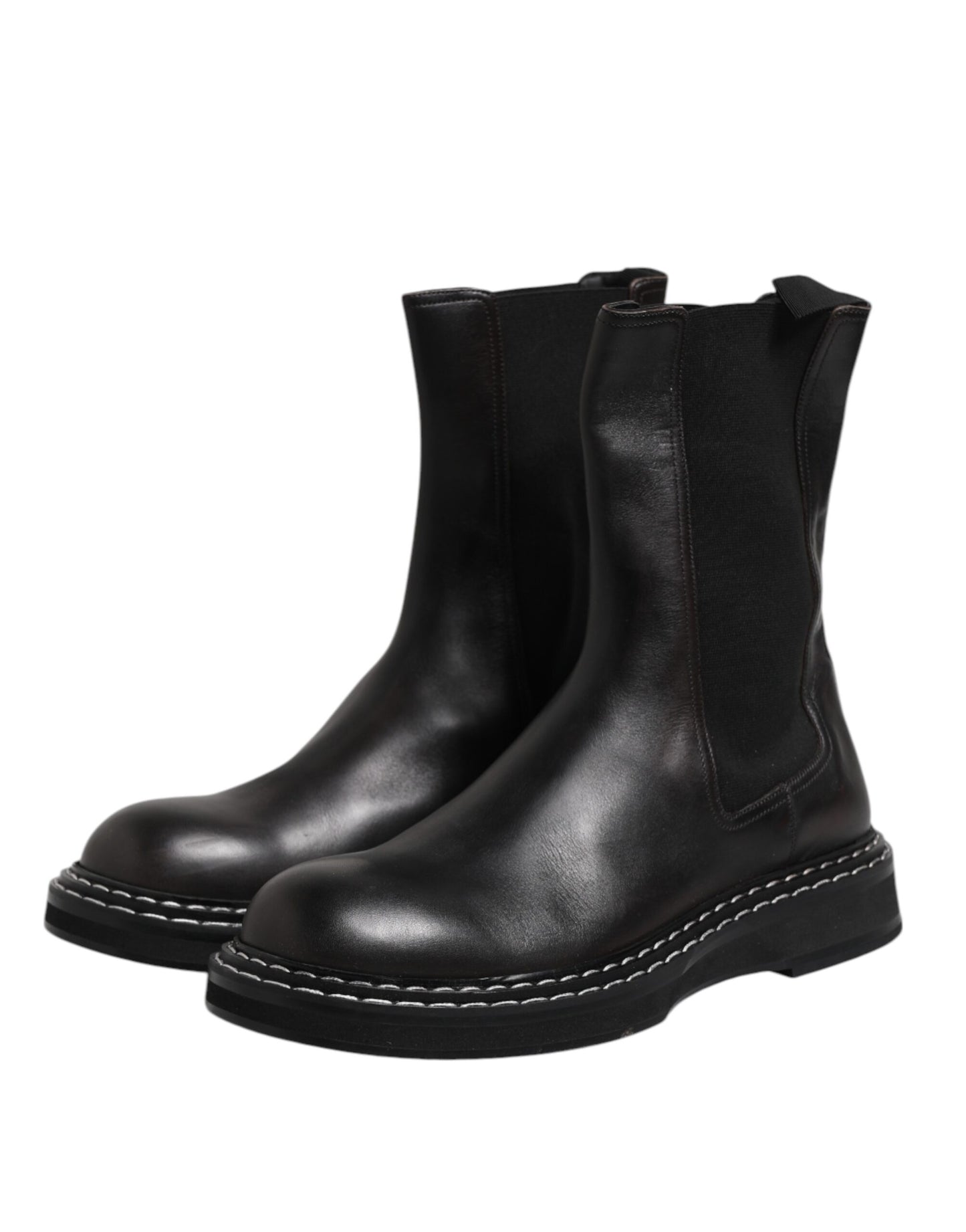 Dolce & Gabbana Black Leather Mid Calf Boots