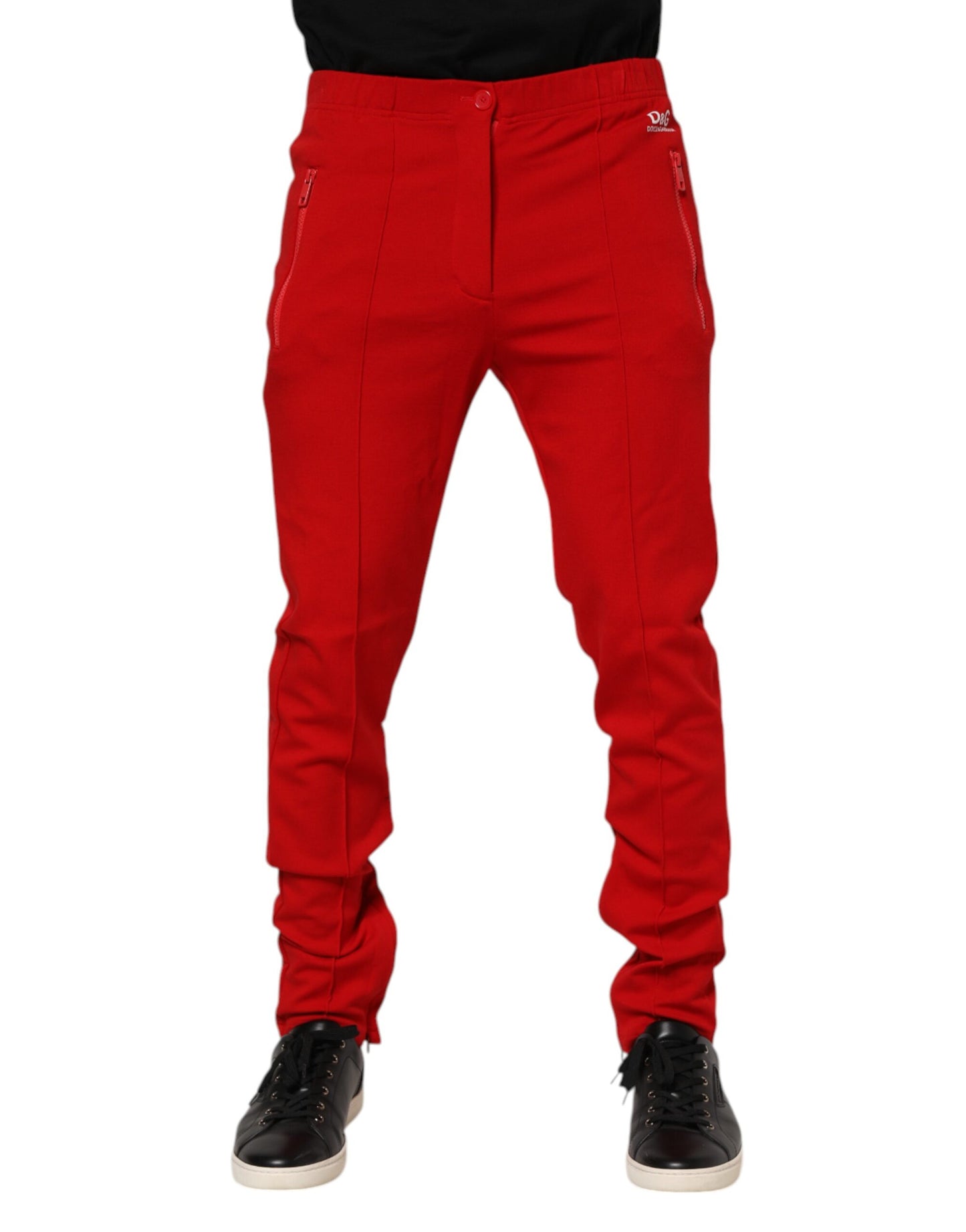 Dolce & Gabbana Red Viscose Logo Jogger Pants for Men