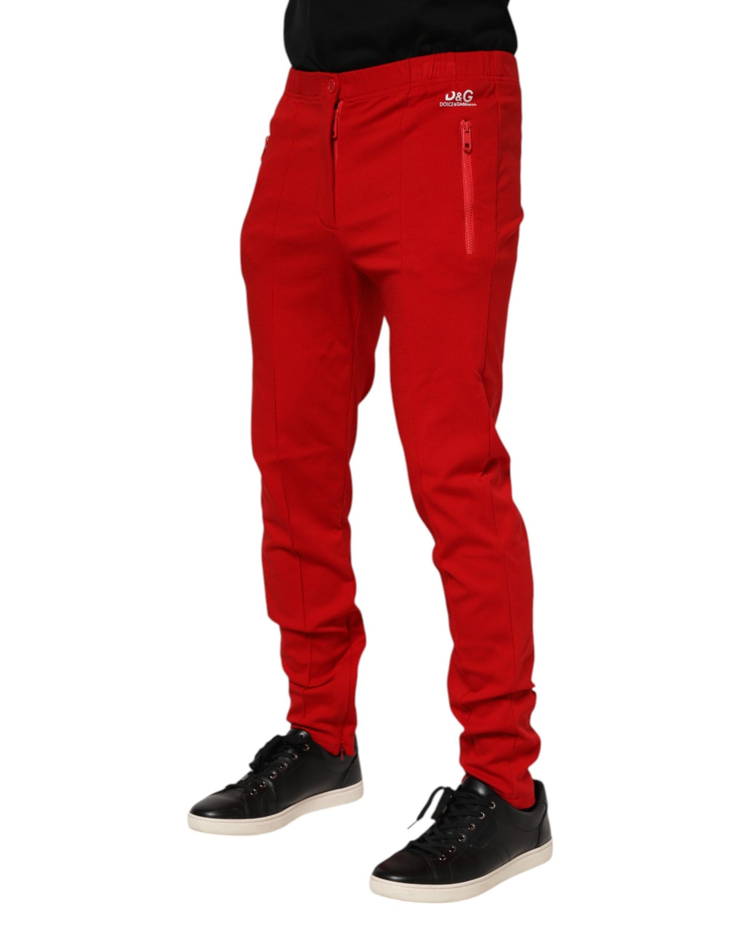 Dolce & Gabbana Red Viscose Logo Jogger Pants for Men
