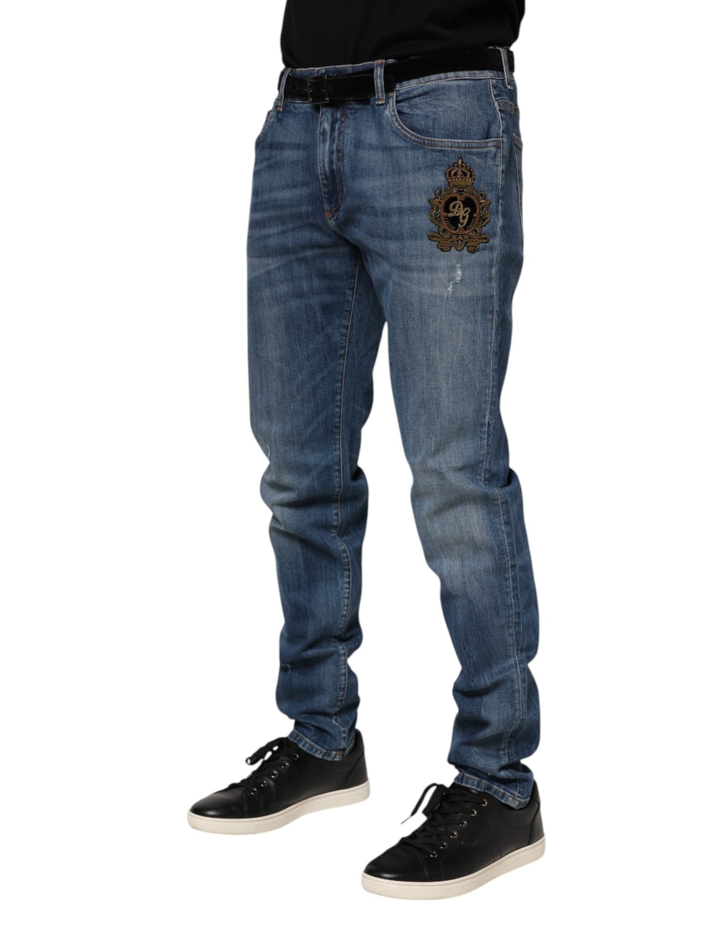 Dolce & Gabbana Blue Logo Embroidery Skinny Denim Jeans